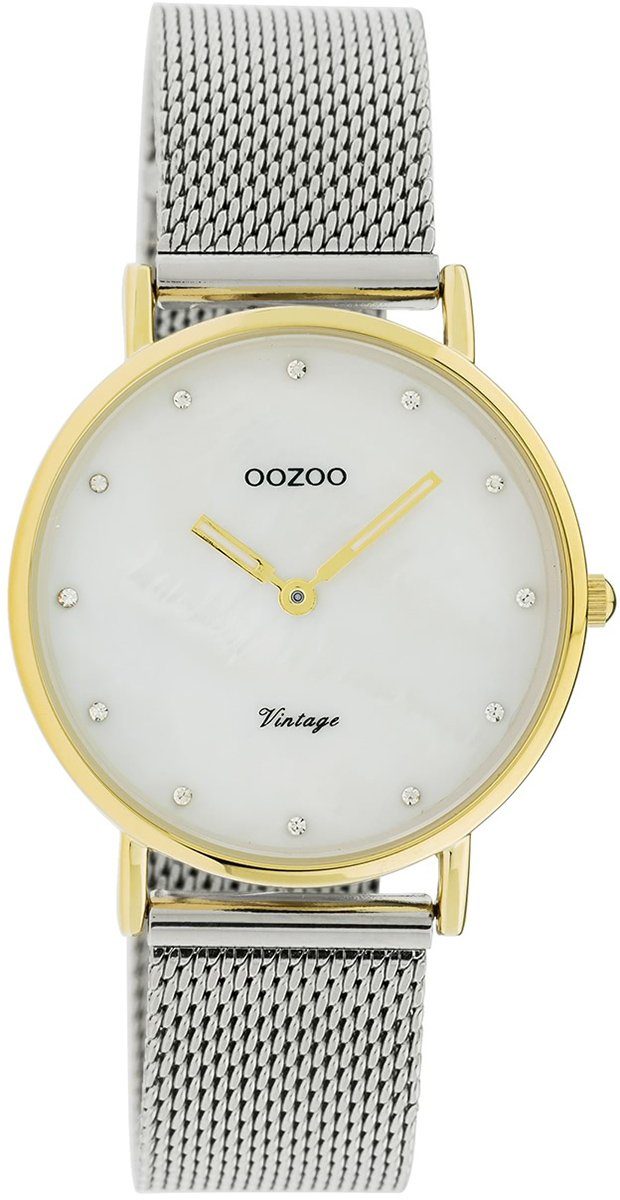 OOZOO Quarzuhr Oozoo Damen Armbanduhr silber, Damenuhr rund, mittel (ca. 32mm) Edelstahlarmband, Fashion-Style