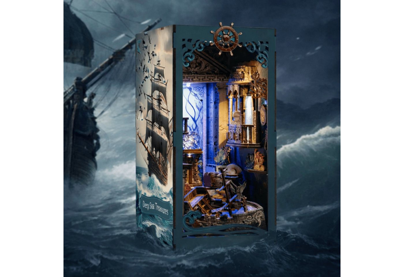 MagicHolz Buchstütze Deep Sea Treasures Diorama Tiefsee aus Holz