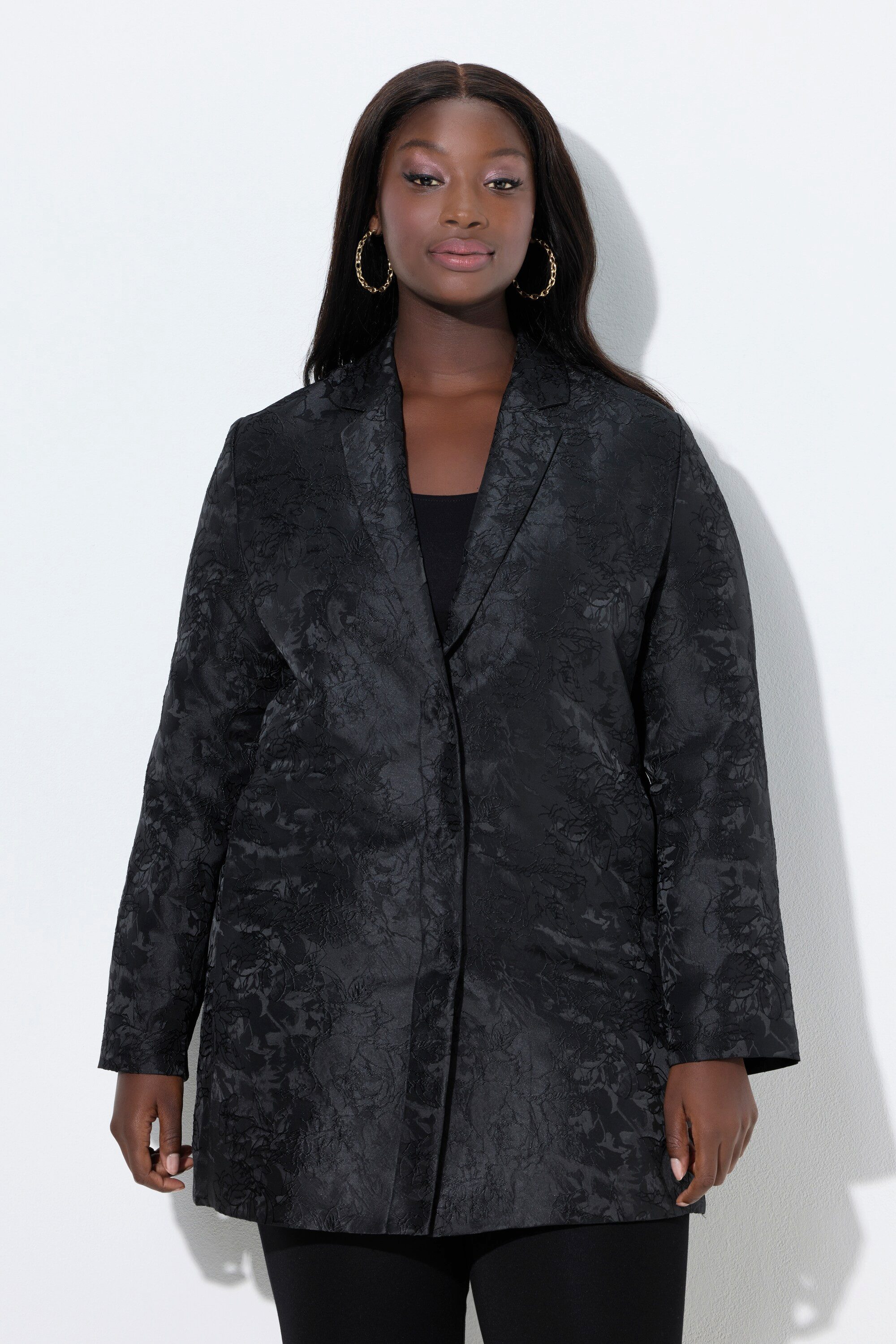 Ulla Popken Sommerjacke Jacquard-Jacke A-Linie Reverskragen Langarm