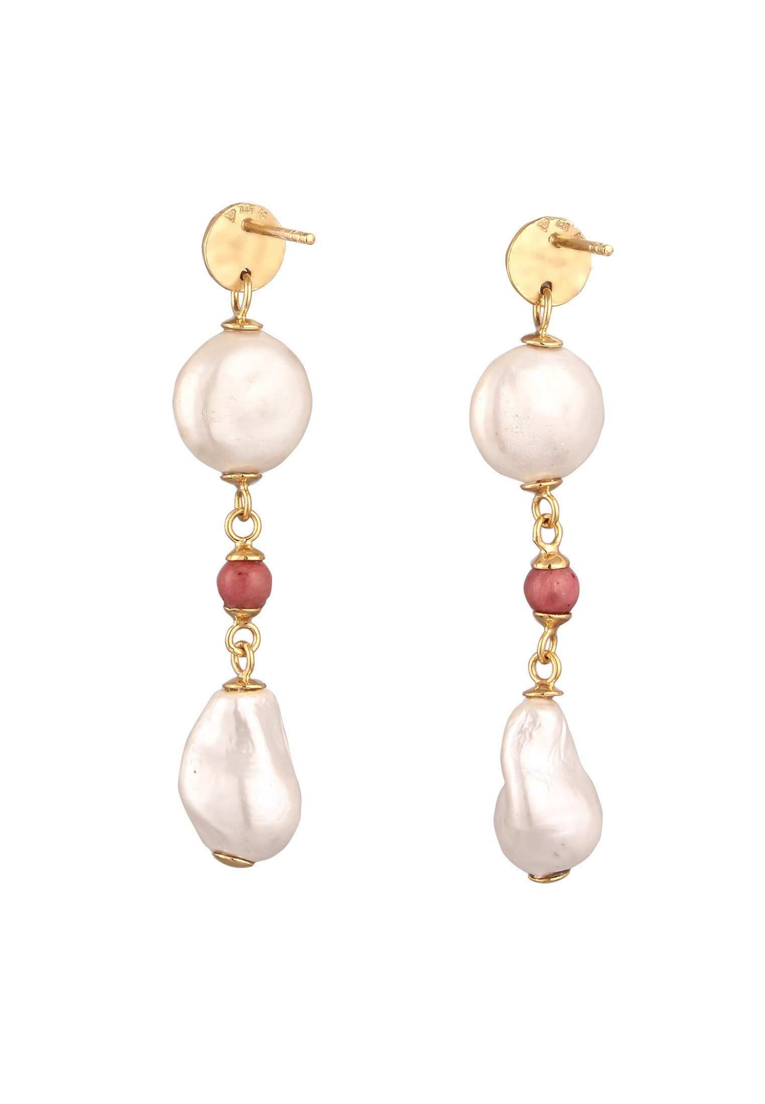 Elli Premium Perlenohrringe Ohrstecker Süßwasserzuchtperlen Rhodonit 925 Sterling Silber vergoldet