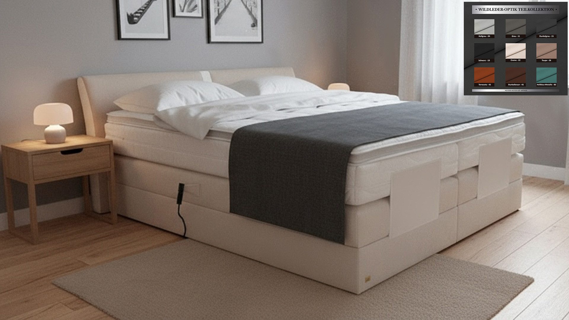 PAARA Boxspringbett Dallas elektrische verstellung Dachschräge Farbwahl, inkl. Matratze und Topper, mit einzigartigem Belüftungssystem