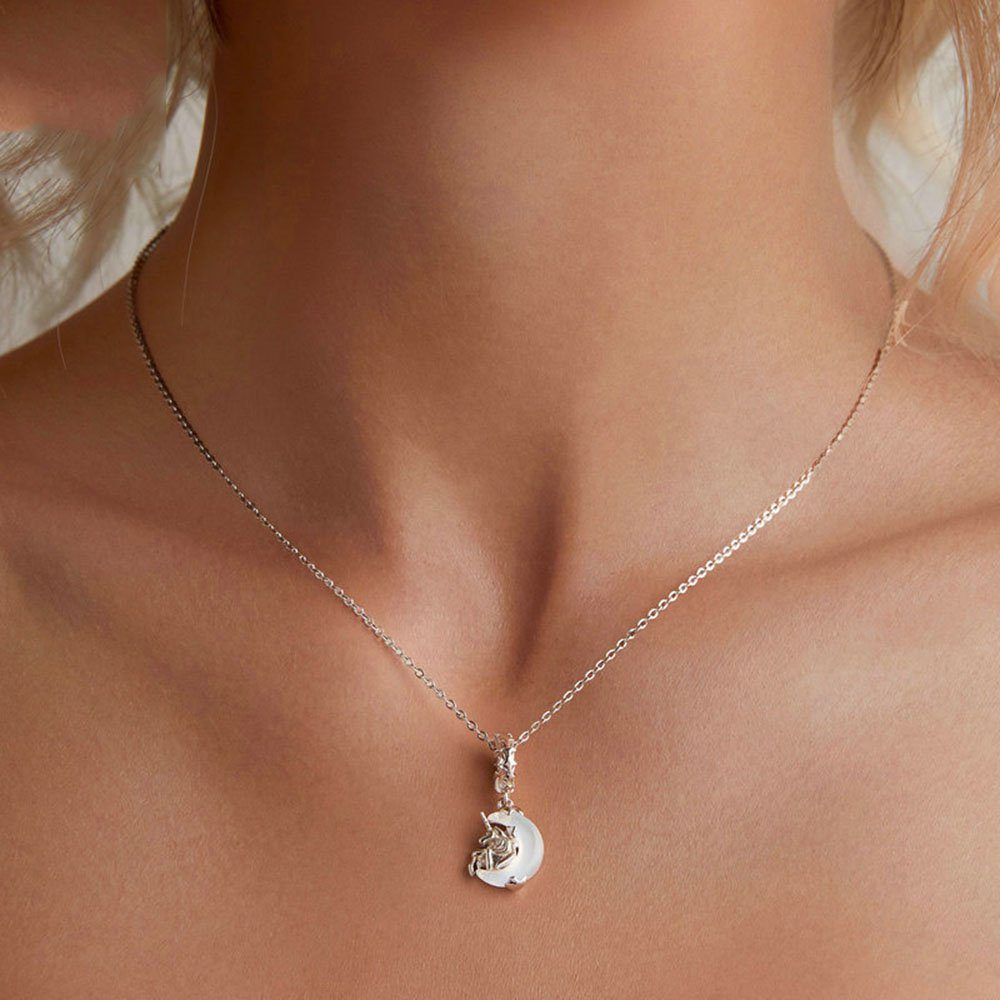 POCHUMIDUU Anhänger Halsketten Geschenke (1-tlg., diy Perlen Sterling liebe und Silber 925 Einhorn Armbänder Bead Menschen), Mond für für