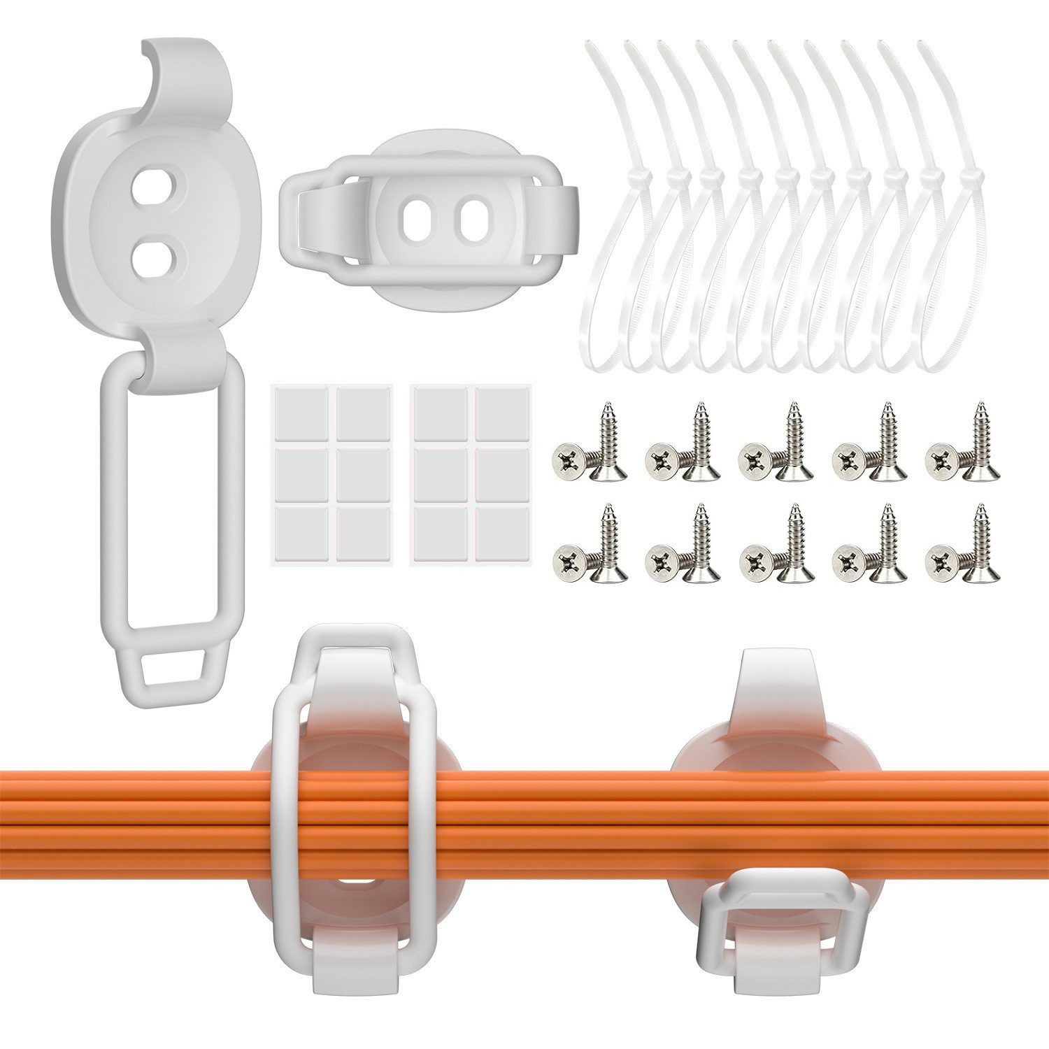 FOUORTUNATE-BEE Kabelbinder 10er Set Kabelhalter selbstklebend, elastisch, Kabelmanagement 10er Kabelclips mit Schrauben & Kabelbindern für Schreibtisch