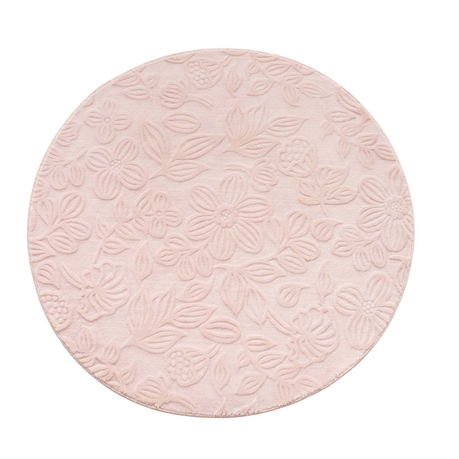 TaraCarpet Teppich TaraCarpet Homestyle 375 Flora, rechteckig, Höhe: 10 mm, Blätteroptik hoch-tief weich waschbar rosa 50x80 – Bild 4 von 5
