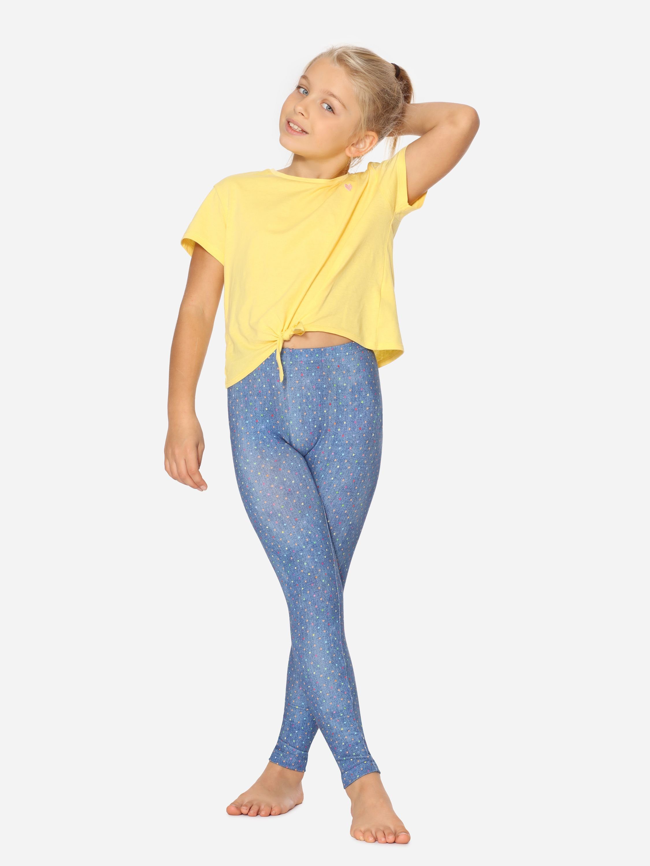 Mädchen Lange MS10-337 Leggings Blau/Punkte Bund elastischer Style Baumwolle Leggings aus (1-tlg) Merry