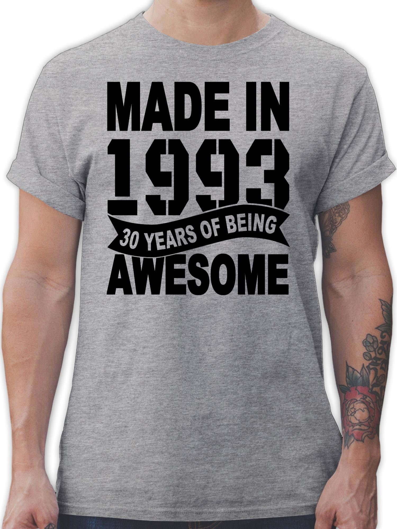 Grau meliert 30. 3 Geburtstag T-Shirt of Made schwarz years Thirty 1993 awesome being in Shirtracer