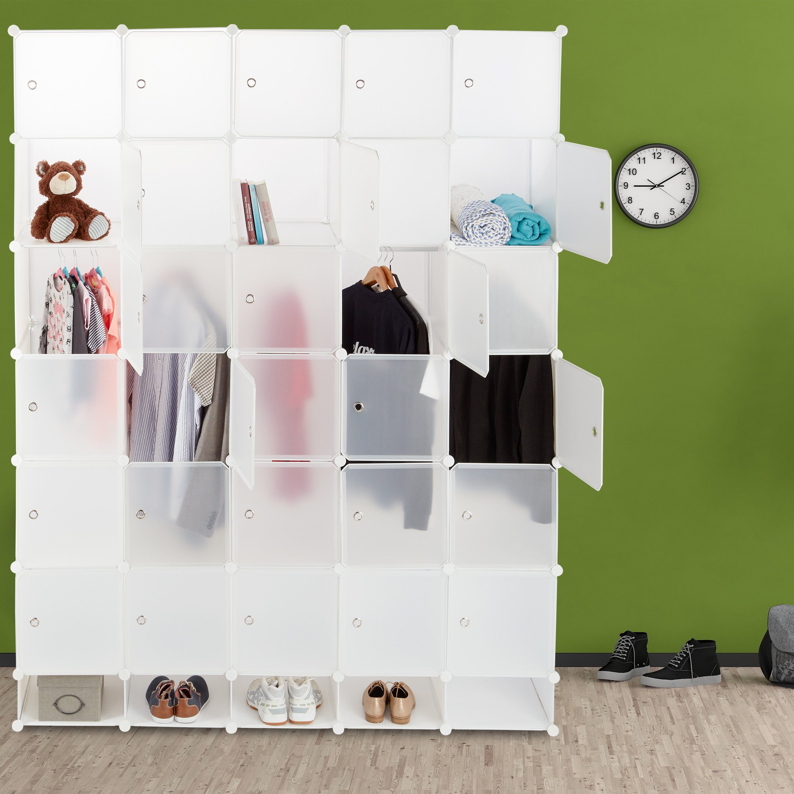 relaxdays Kleiderschrank XXL Kleiderschrank Silber Weiß | weiß Weiß Transparent Stecksystem