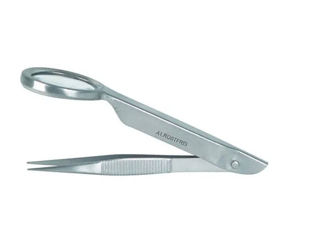 DocMed Pinzette Pinzette mit Lupe, Spar Set, 1-tlg., Präzisionspinzette, Integrierte Lupe, Feine Spitze, Detailarbeit