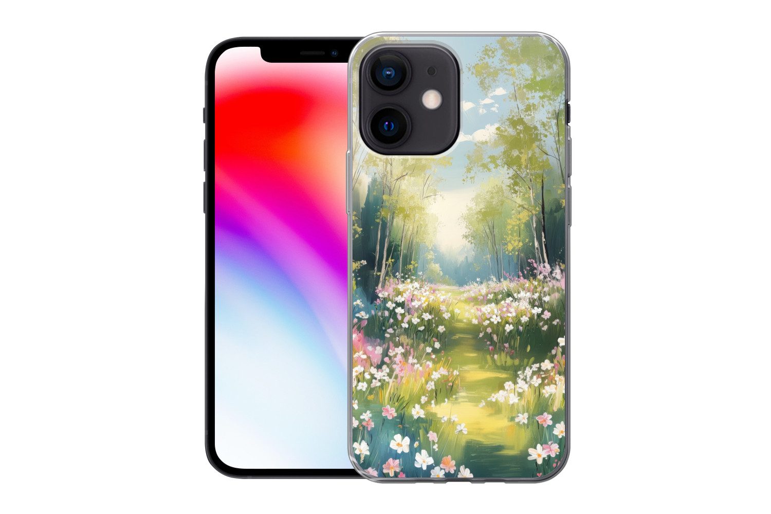 MuchoWow Handyhülle für Apple iPhone 12 Mini Wald - Malerei - Farbenfroh, Smartphone-Bumper, Print, Handy Schutzhülle Dünn
