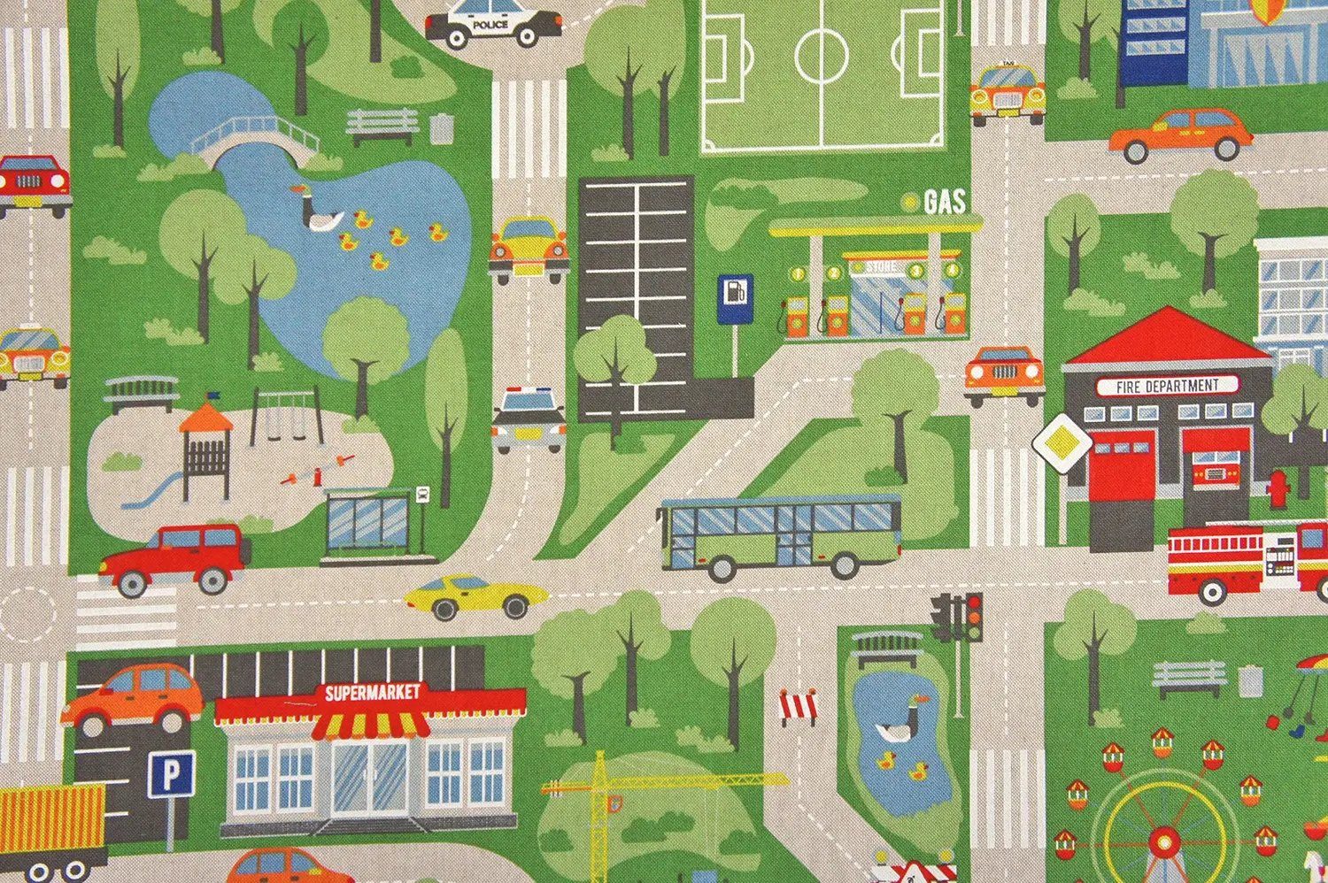 Stofferia Stoff Dekostoff Leinenoptik Car Roadmap Bunt, Meterware