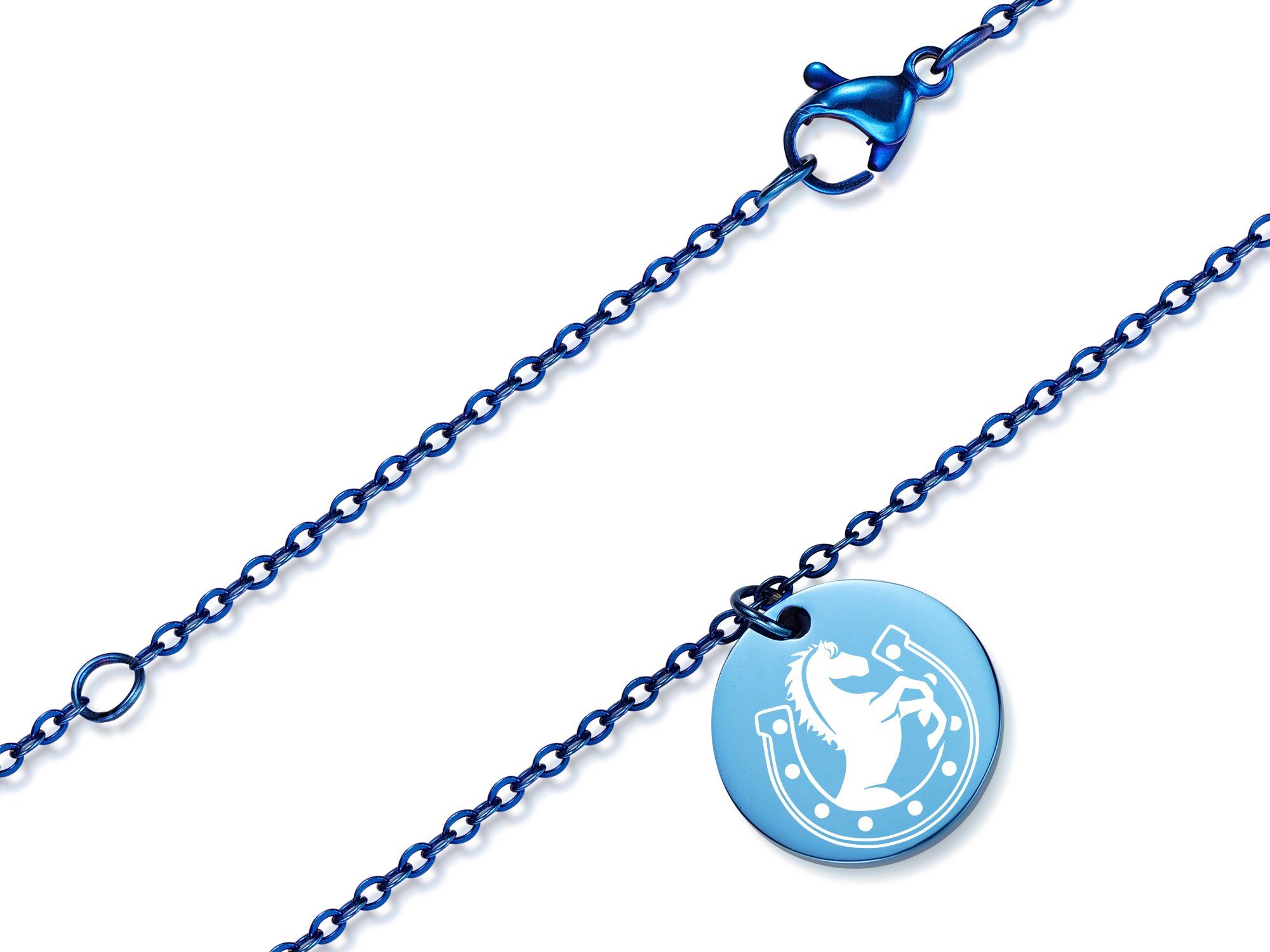 Halskette vier Anhänger Anhänger Kette mit Pferd Silberkettenstore Längen wählbar mit - Farben zwei Edelstahl, und blue