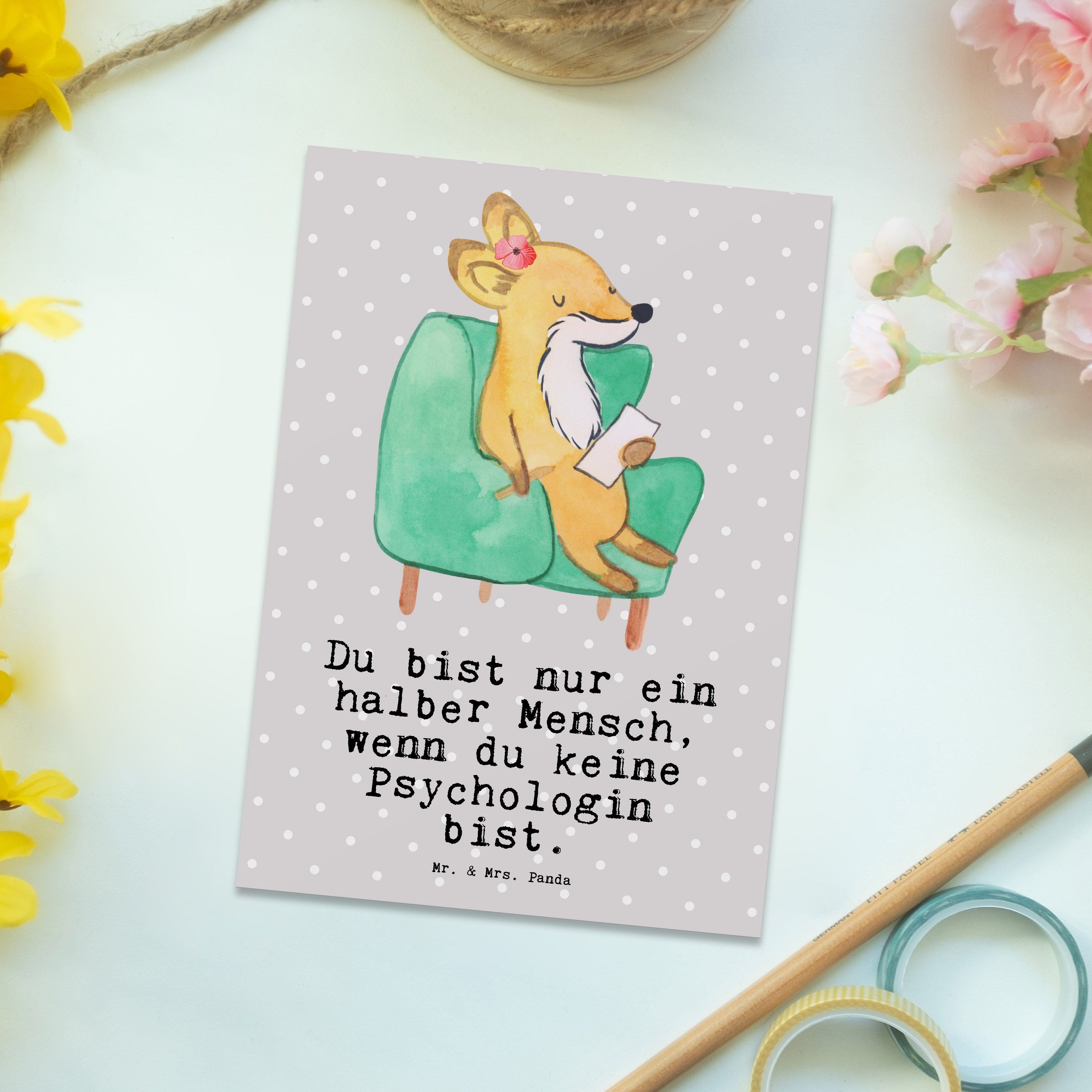 Psychologin Panda Firma, Mr. Postkarte Mrs. Einladu & Herz mit - - Karte, Geschenk, Grau Pastell