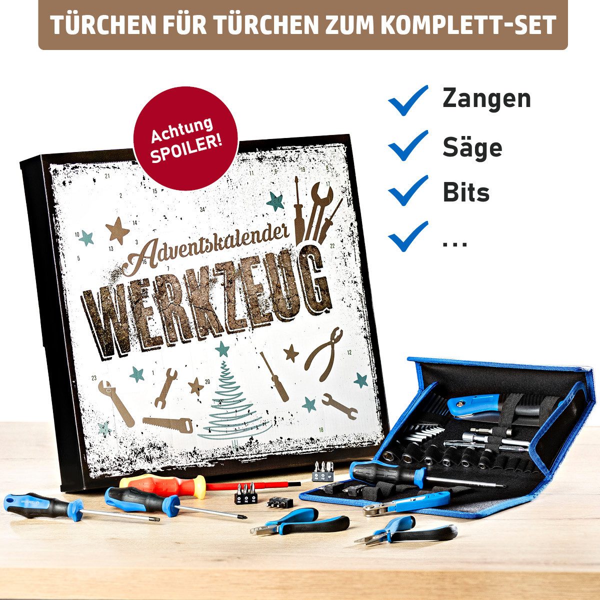 BRAST Adventskalender Knobel & Mini-Spiele Duftkerzen Werkzeug-Set oder Garten-Utensilien (7 Varianten zur Auswahl, 24-tlg), Werkzeug-Set, für Heimwerker & Bast – Bild 3 von 5