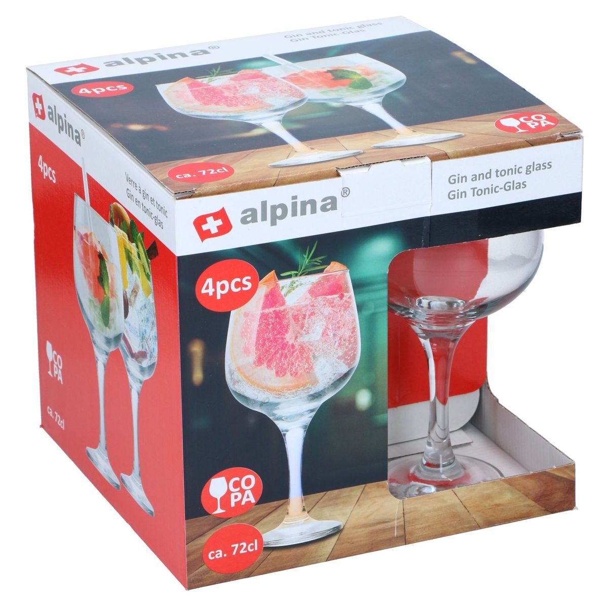 Alpina ca. Trinkgläser 720ml Wassergläser Tonic Tasse Glas 4 Stück Glas-Set, Gin