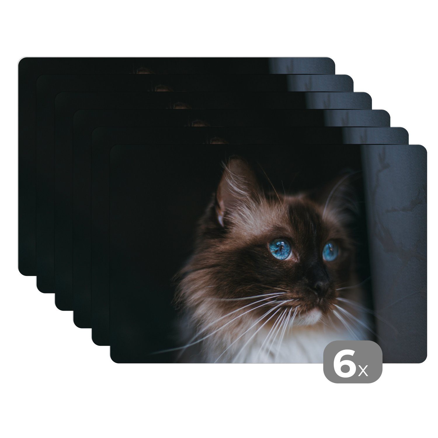 Platzset, Ragdoll-Katze mit schönen blauen Augen, MuchoWow, (6-St), Platzset, Platzdecken, Platzmatte, Tischmatten, Schmutzabweisend