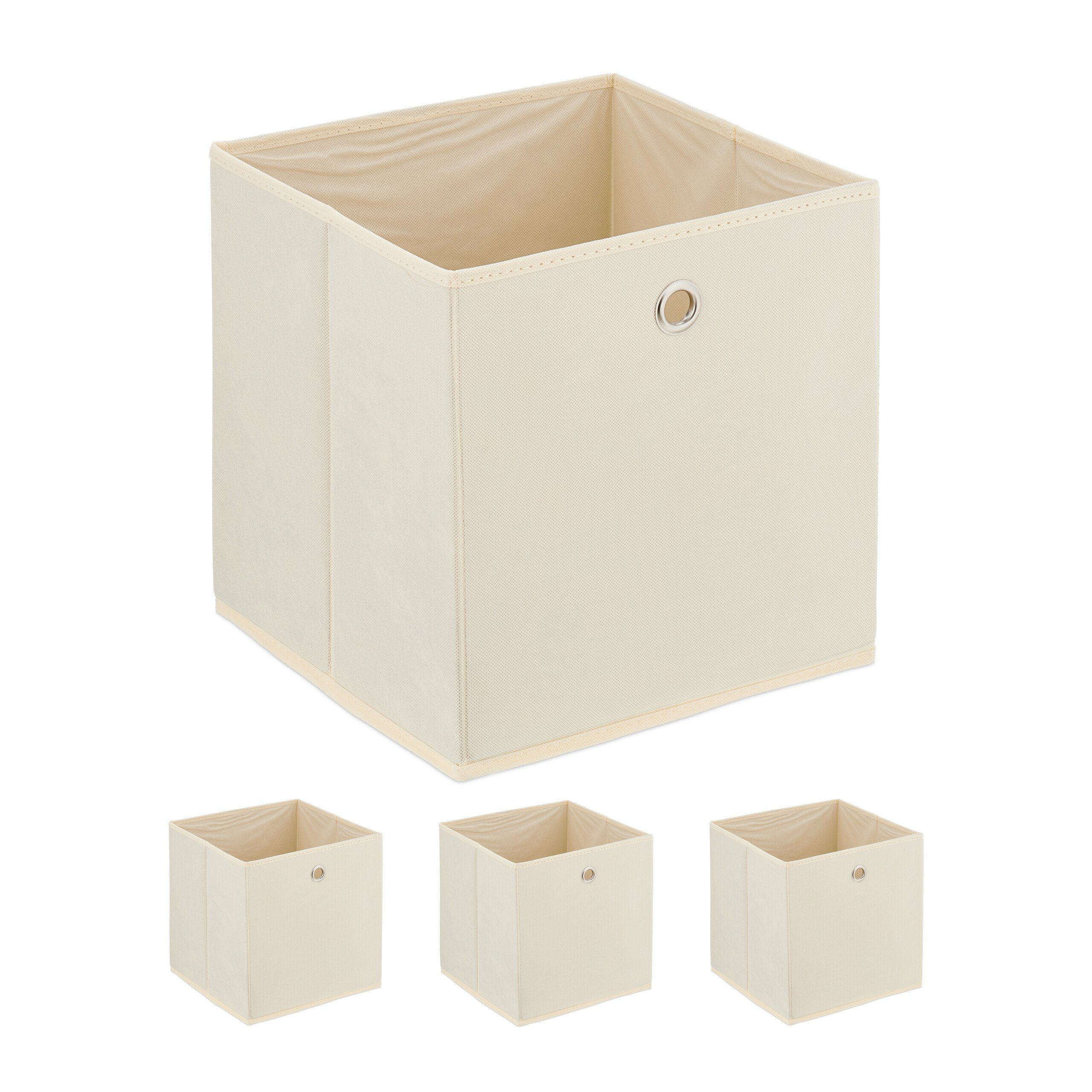 relaxdays Aufbewahrungsbox Cremefarbene Aufbewahrungsbox im 4er günstig online kaufen