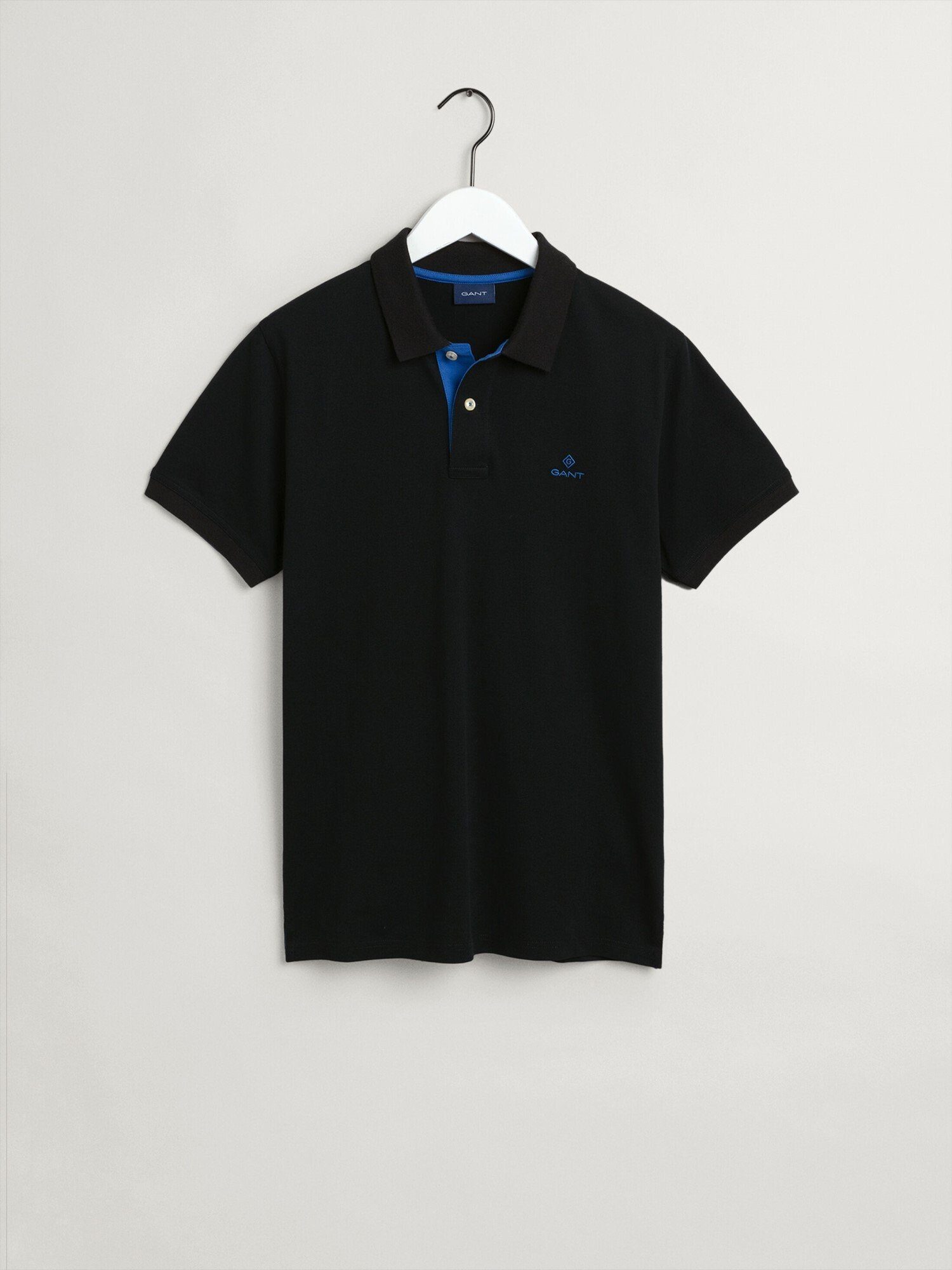 Rugger Gant Poloshirt Poloshirt Schwarz kontrastfarbener mit Piqué Shirt