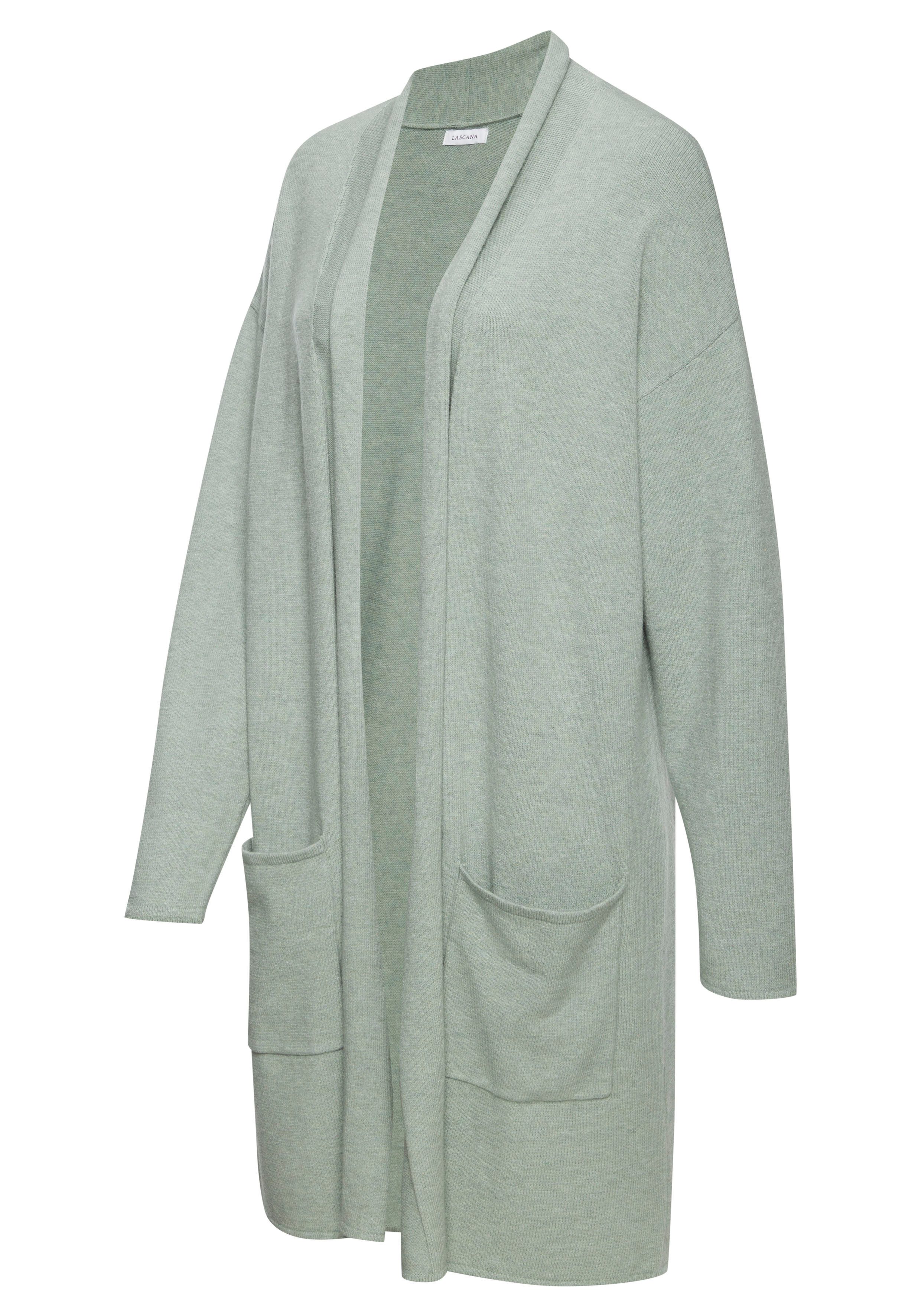 LASCANA Longstrickjacke mit aufgesetzte Taschen und Umlegekragen, Loungewear