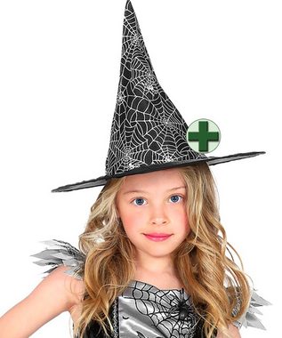 Karneval-Klamotten Hexen-Kostüm schwarz silber Hexenkleid mit Hexenhut Kinder, Kinderkostüm Mädchenkostüm Halloween Kleid mit Hut