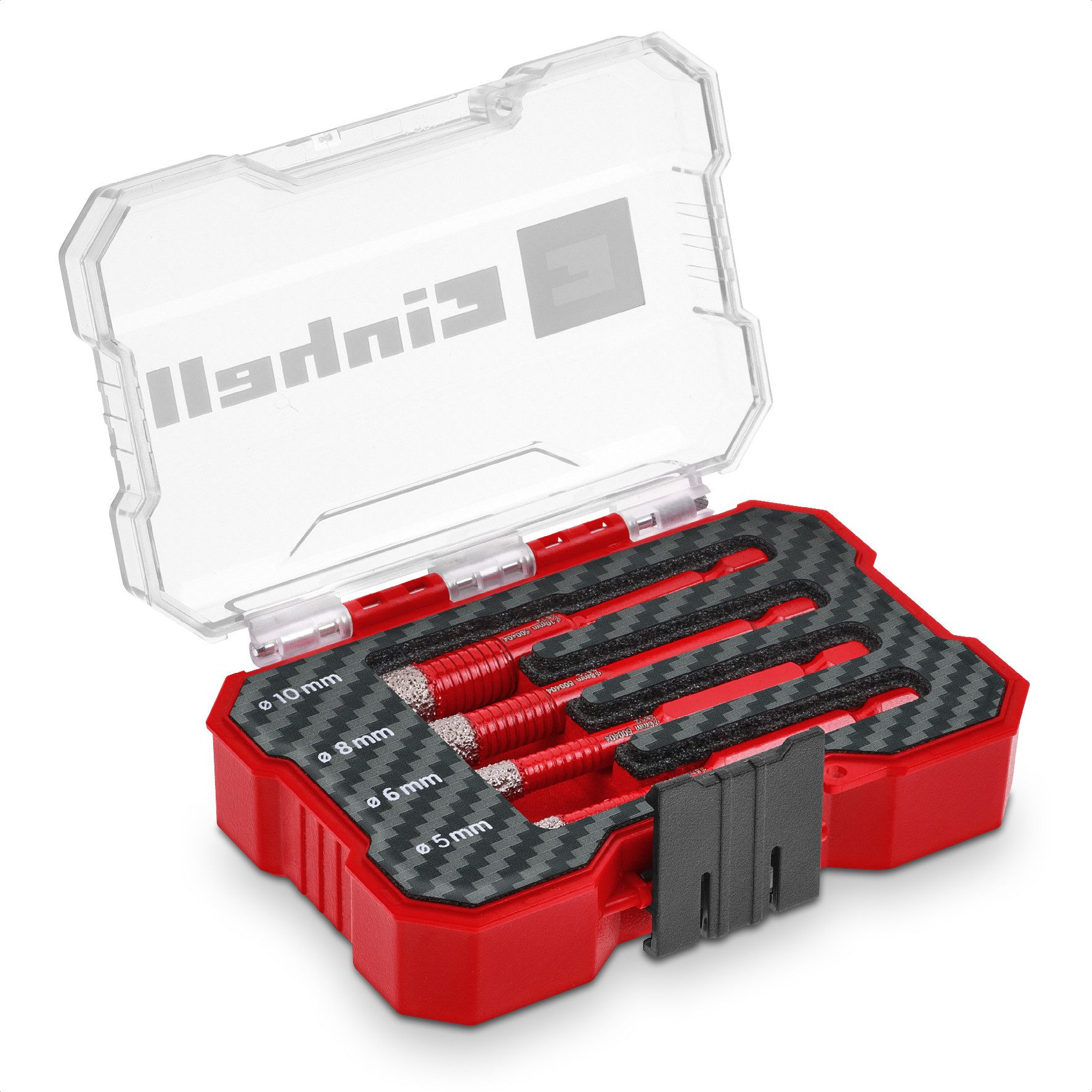 Einhell Bohrer- und Bit-Set Original Einhell XS-CASE 4-tlg. Diamant-Fliesenbohrer-Set (Trockenschn, (4x Fliesenbohrer (5 / 6 / 8 / 10 mm), 1x Aufbewahrungsbox (10,8 x 7,5 x 3,5 cm), 4-tlg), XS-CASE 4-tlg. Diamant-Fliesenbohrer-Set (Trockenschnitt, 7-mm-Diamant