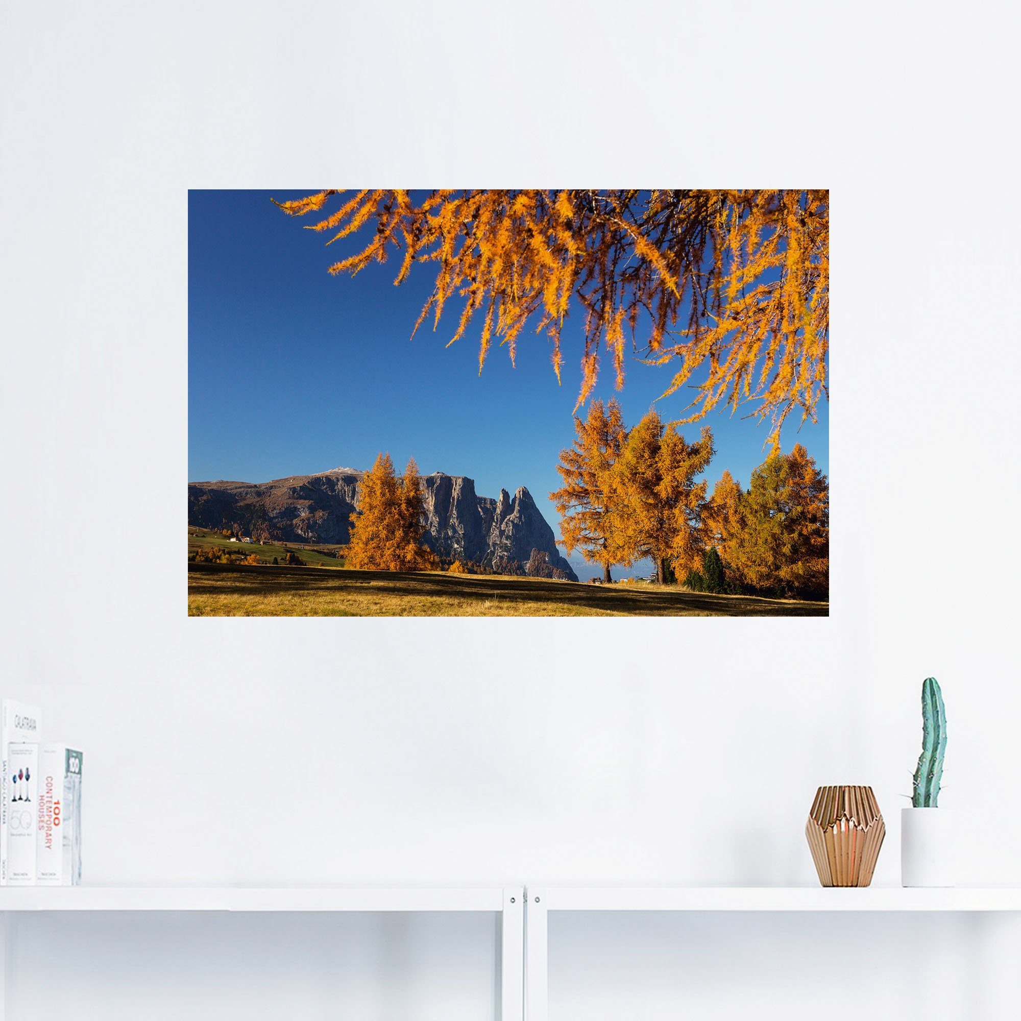 Artland Wandbild Goldener Herbst auf Baumbilder Leinwandbild, oder Poster Wandaufkleber als Alm, St), der Wiesen & Größen Alubild, versch. in (1 Seiser
