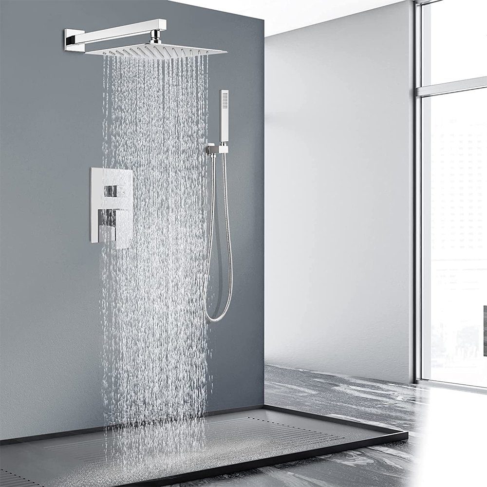 XERSEK Duschsystem Unterputz Duschset Duschsystem Komplett-Set Überkopfbrausset 30*30, 2 Strahlart(en), Regendusche System, Eckig, 2 Strahlarten, Duscharmatur inkl.Handbrause, Messingkörper