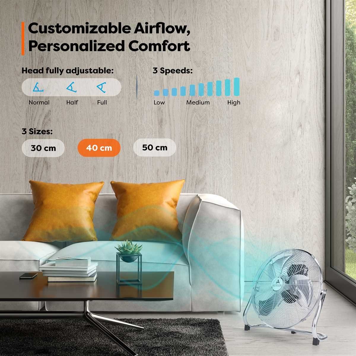AERSON Bodenventilator Windmaschine mit 3-Leistungsstufen, Standventilator günstig online kaufen