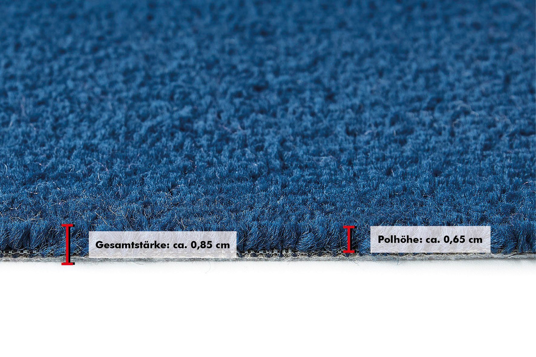 Teppichboden Coupon Kräuselvelours rechteckig, 400 dunkelblau Farben, Andiamo, Uni Höhe: Breite strapazierfähig 8,5 cm, Ines, mm, pflegeleicht &