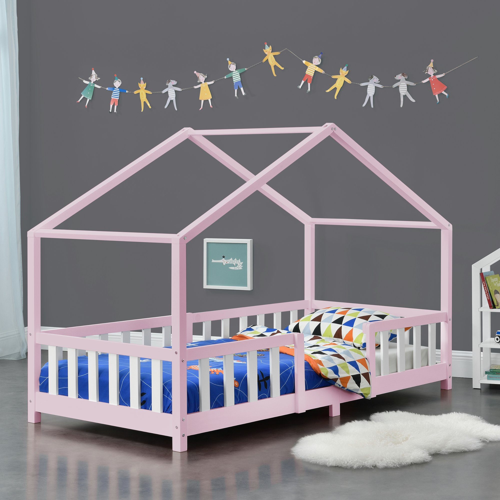 en.casa Kinderbett, »Treviolo« Haus-Optik mit Rausfallschutz günstig online kaufen