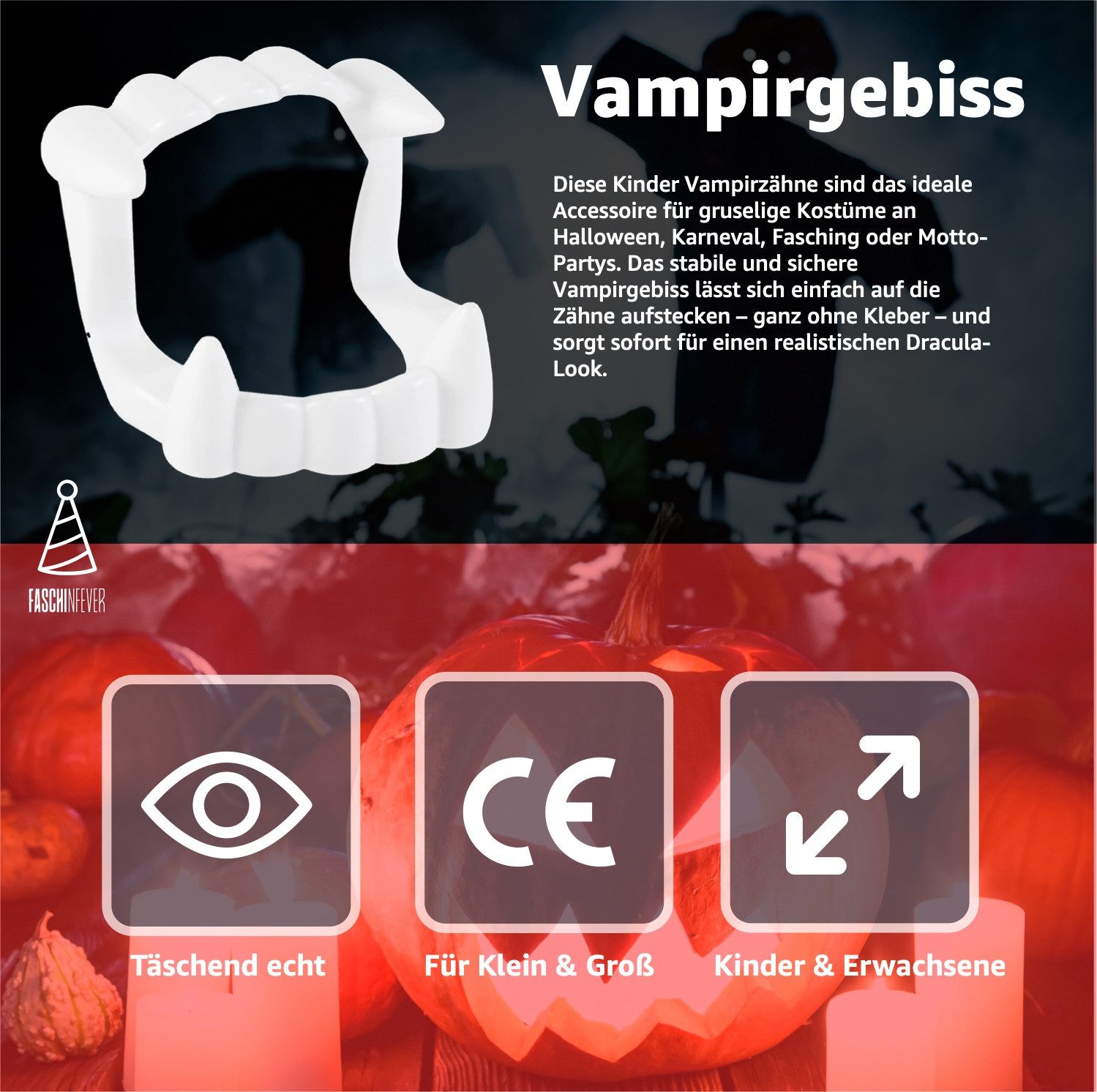 FASCHINFEVER Kostüm 20x Vampirzähne für Kinder - Dracula Halloween Kostüm Herren Maske