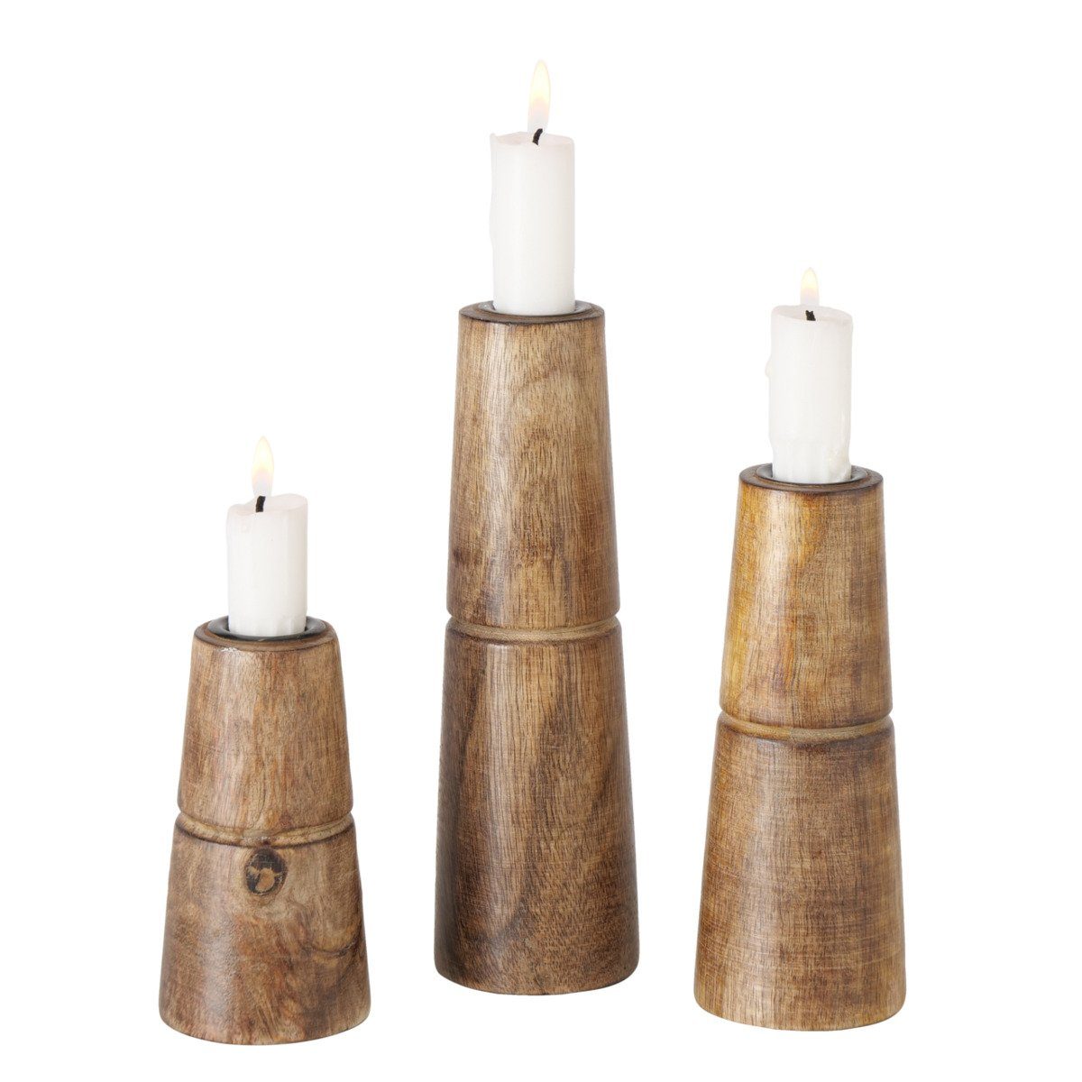 Kerzenhalter Kerzenständer Set, Boltze für Holz 3er Kerzenleuchter Stabkerzen, BOLTZE Hotou aus