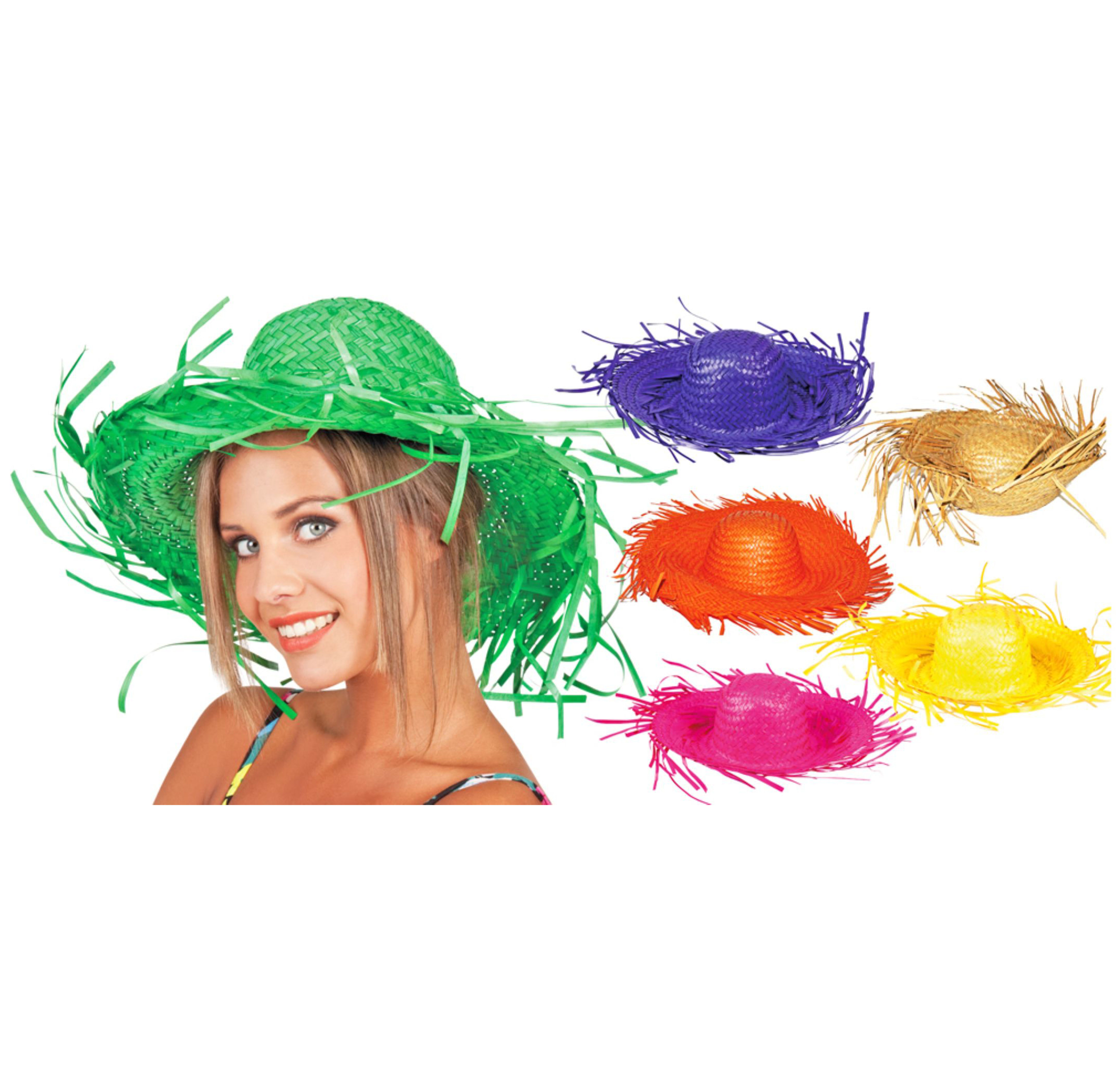 Funny Fashion Hawaii-Kostüm Südsee Strohhut – Ausgefranster Sommerhut, Farbauswahl