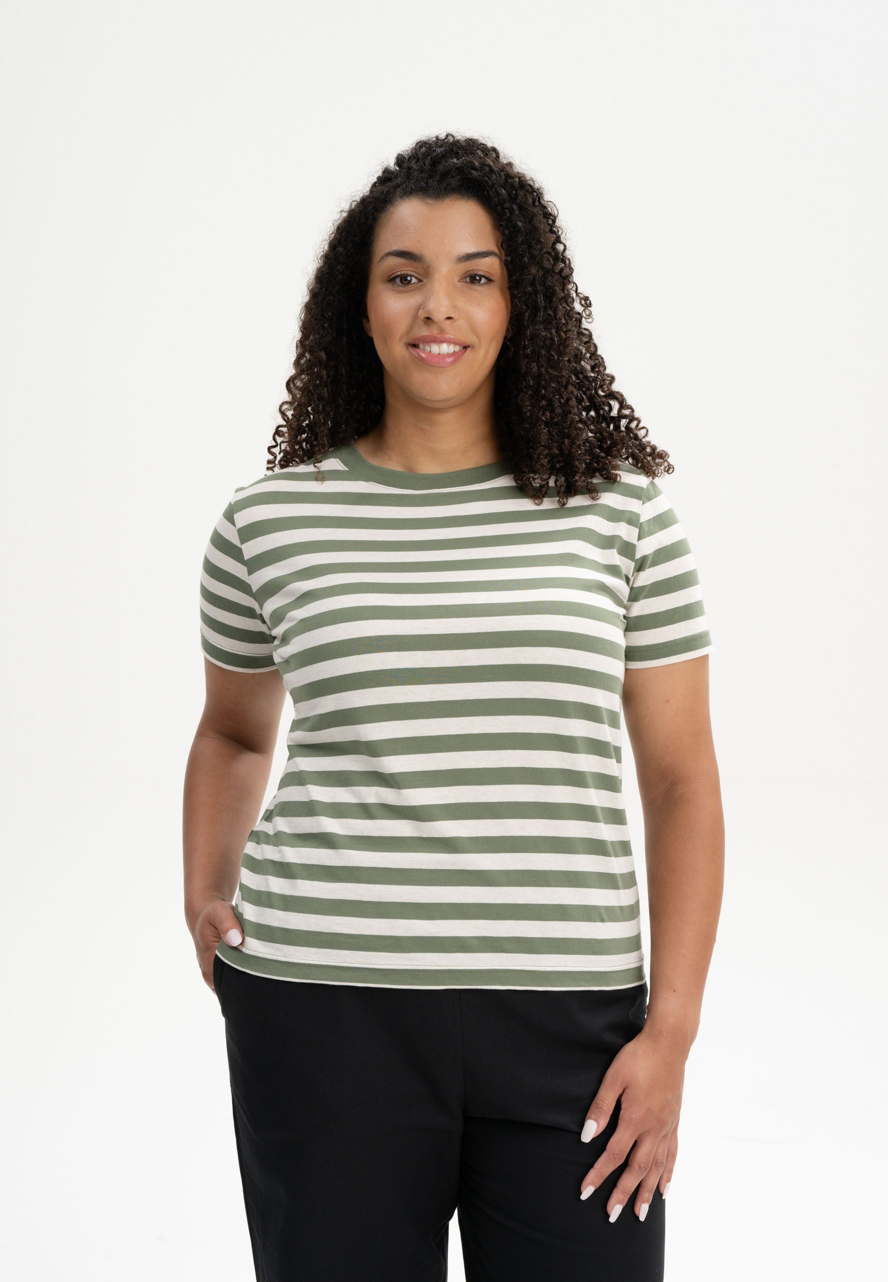 MELA Kurzarmshirt T-Shirt Style KHIRA Stripes Fein gerippter Kragen
