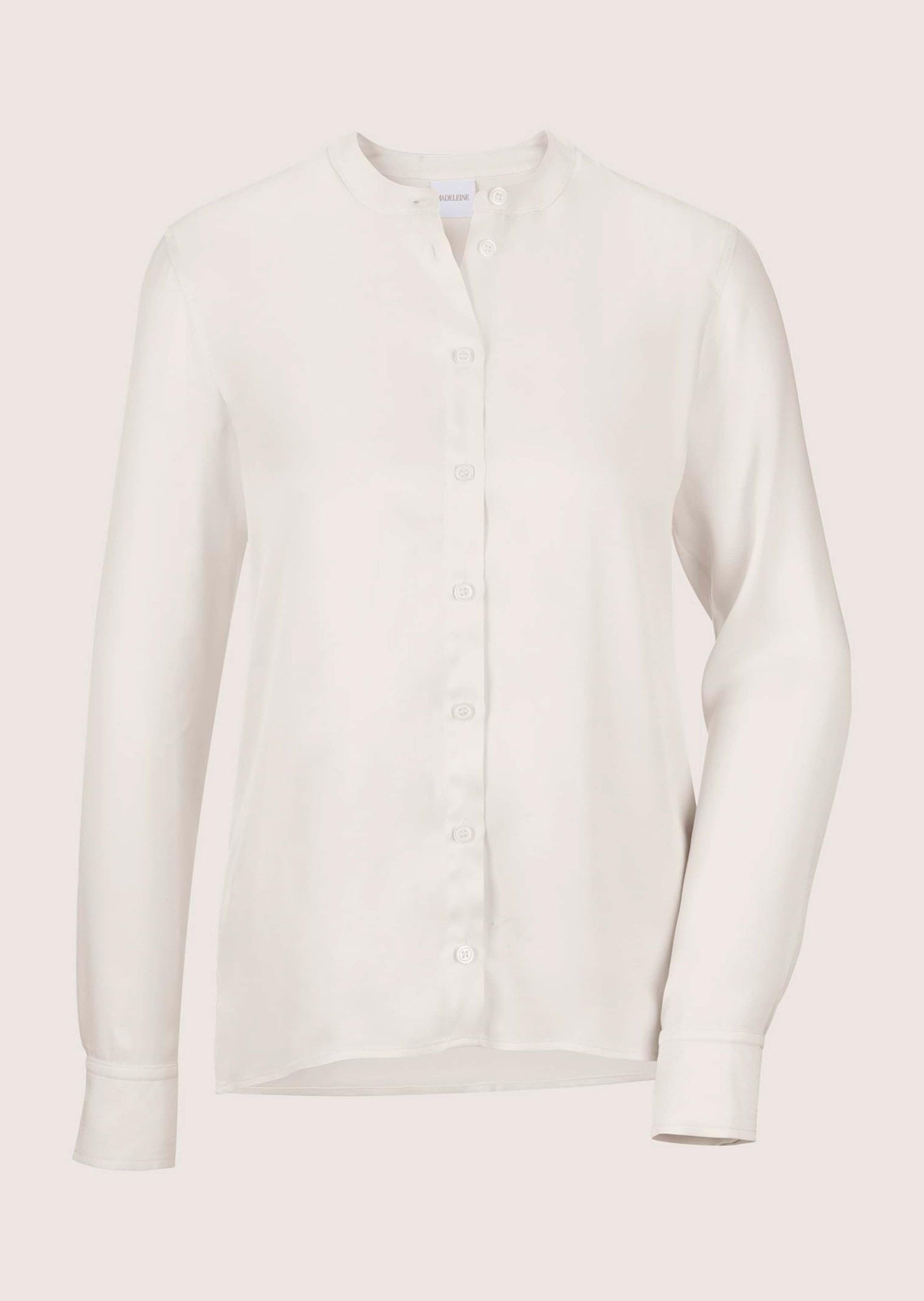 MADELEINE Langarmbluse Elegante Rundhals-Bluse, Langarm Uni-Design, runder Ausschnitt, durchgehende Knopfleiste