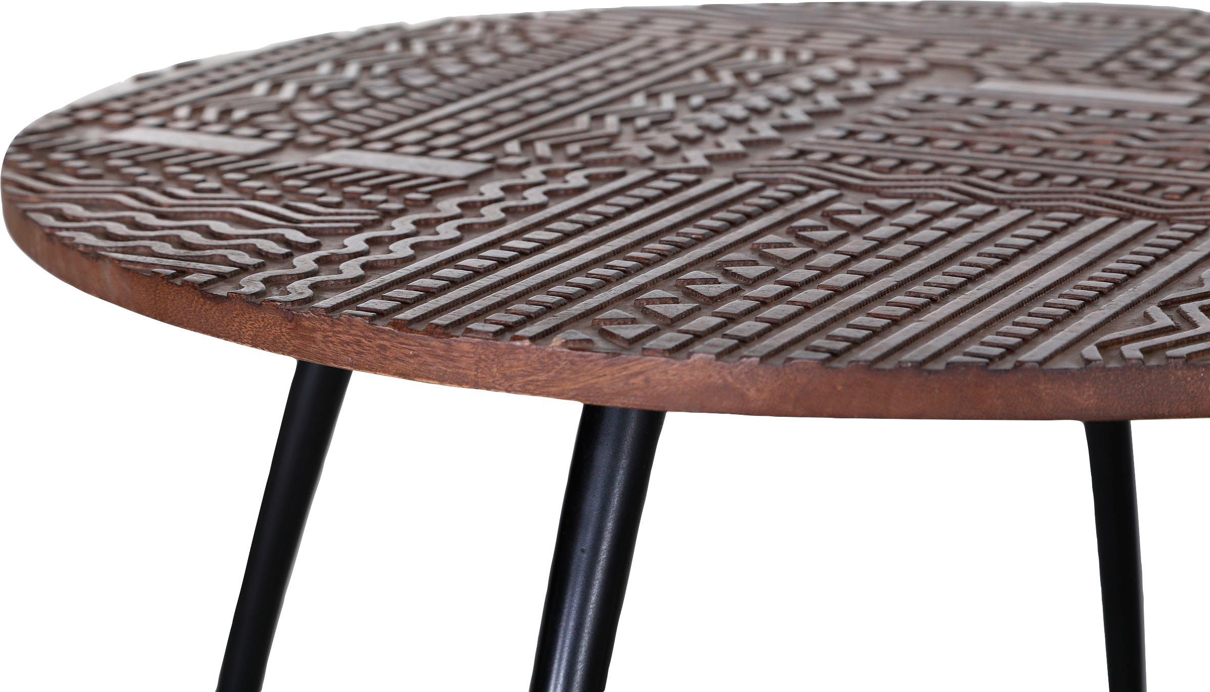 Gutmann Factory Beistelltisch Bloom, Couchtisch 2-er Set (3-St), Wohnzimmertische, mit Schnitzereien aus Akazienholz