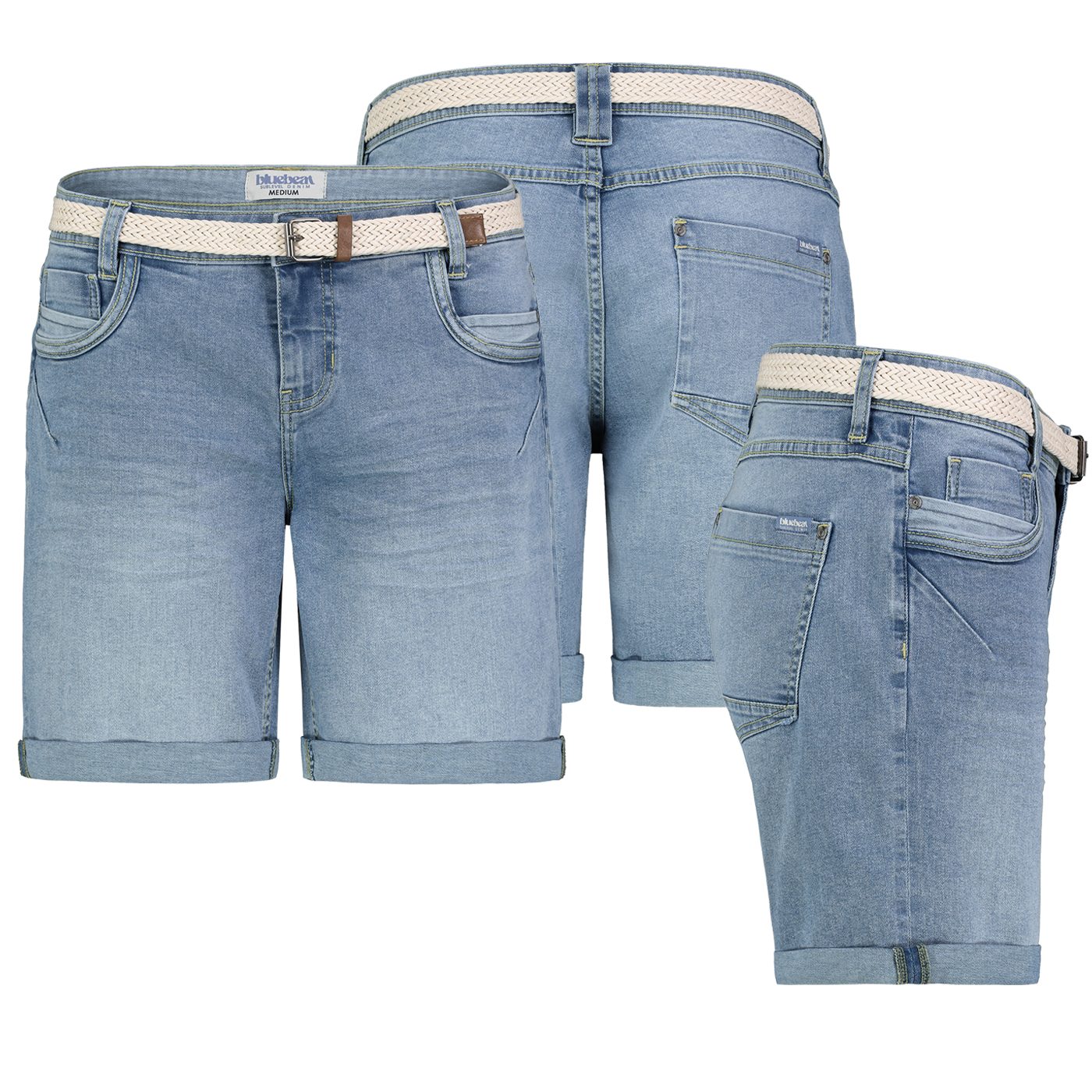 SUBLEVEL Bermudas (1-tlg) SUBLEVEL Damen Jeans Bermuda – Blau Jeans-Shorts mit Gürte – Bild 5 von 5