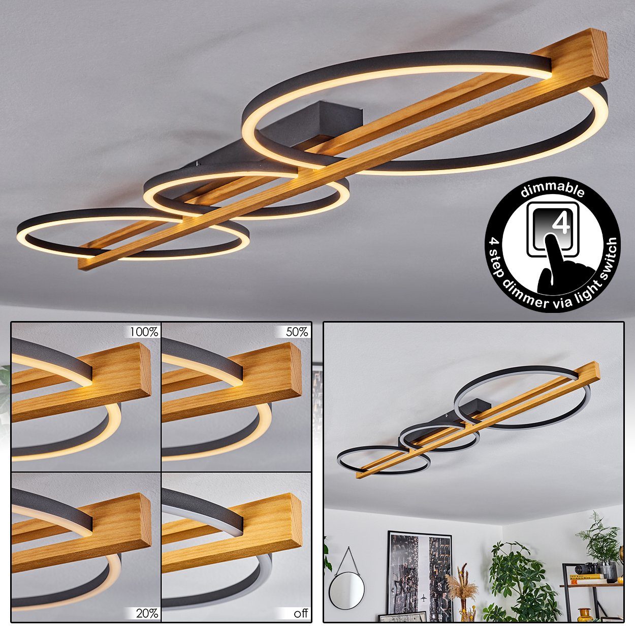 hofstein Deckenleuchte dimmbare Deckenlampe aus Metall/Holz/Kunststoff günstig online kaufen