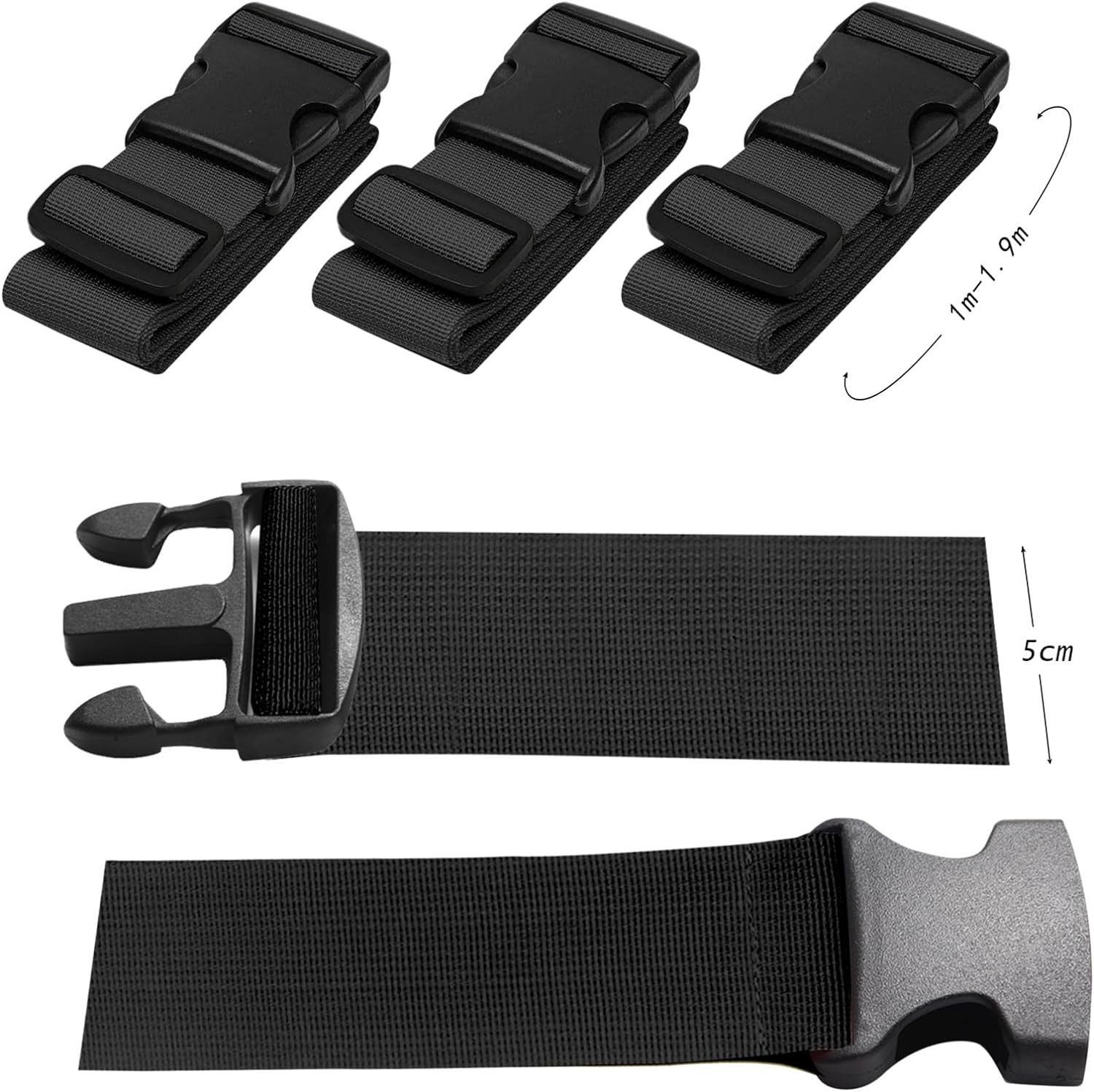 FELIXLEO Koffergurt 2er Set Schwarz Koffergurt Koffer Band 185cm Lang Koffer Gepäckgurt, (2-tlg)