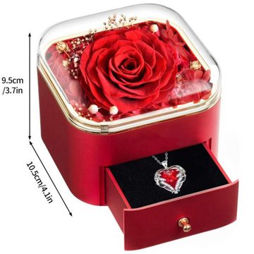 BlingBin Geschenkbox Echte Ewige Rose mit Halskette Schmuck Geschenkbox (1er Set, 1 St., Ewige Rose Mit Schmuck), Konservierte Blumen Rosen Box Romantisch Geschenk für Frauen