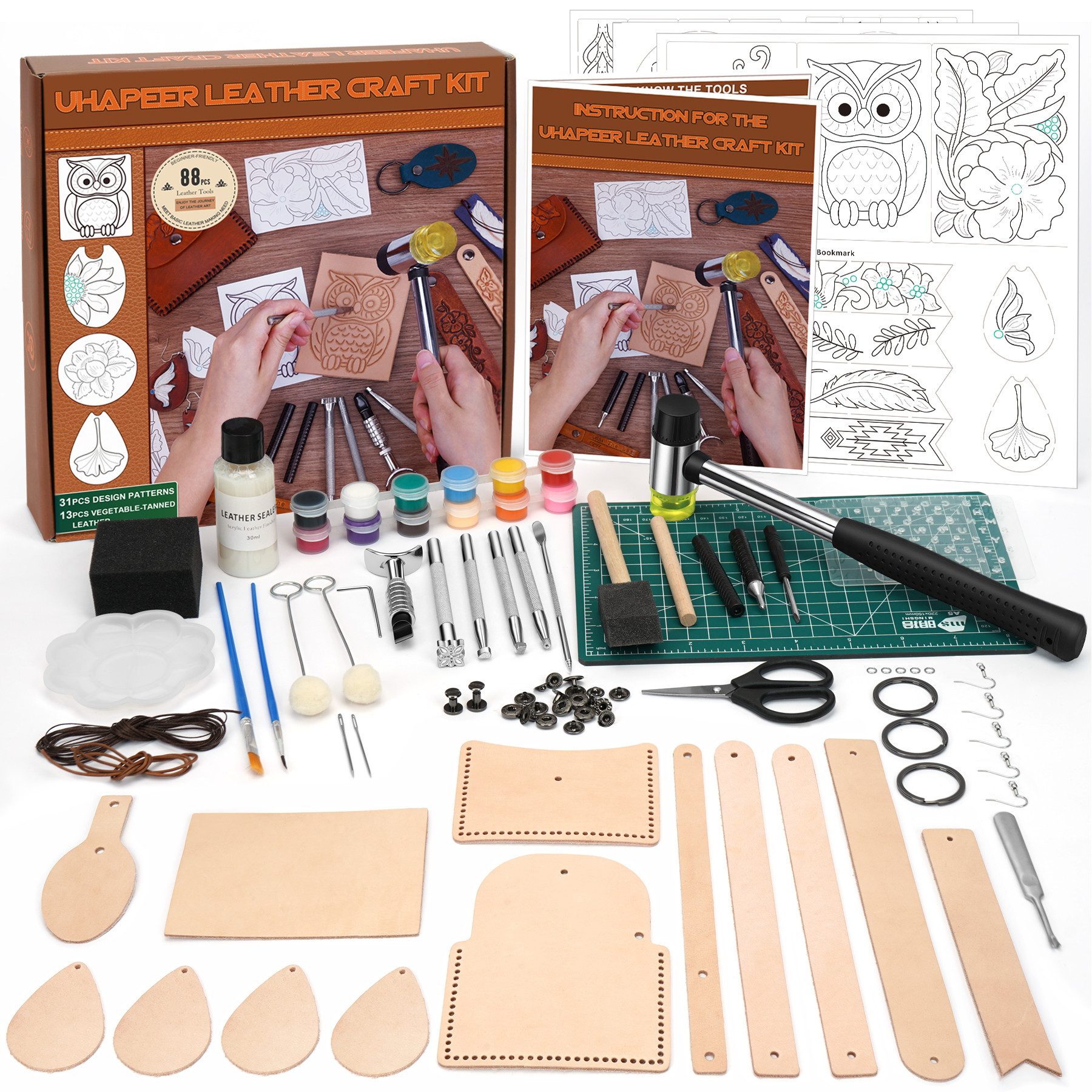 OSTWOLKE Kreativset Leder Handwerk Werkzeuge Set - DIY Zubehör für Hand Lederarbeiten