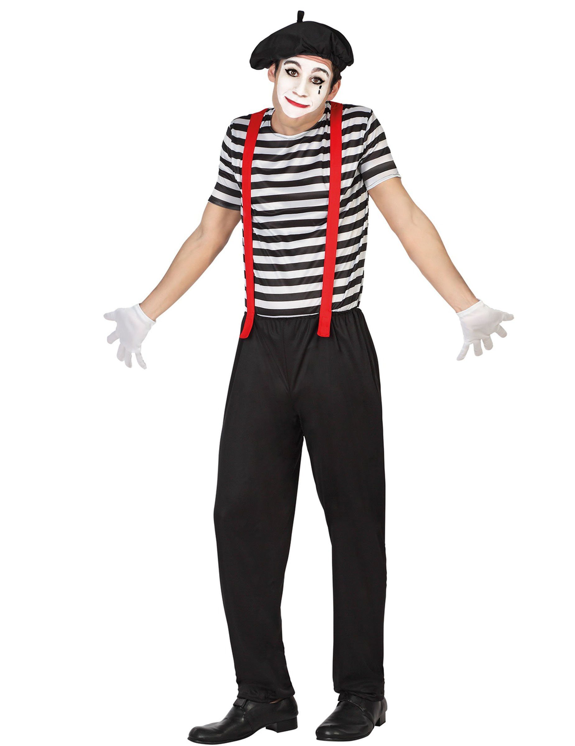 atosa Clown-Kostüm Pantomimen-Kostüm für Herren in Schwarz Weiß und Rot