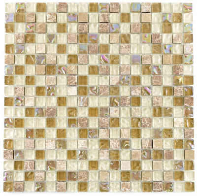Mosani Mosaikfliesen Glasmosaik Naturstein Mosaikfliese hellbraun beige goldbraun