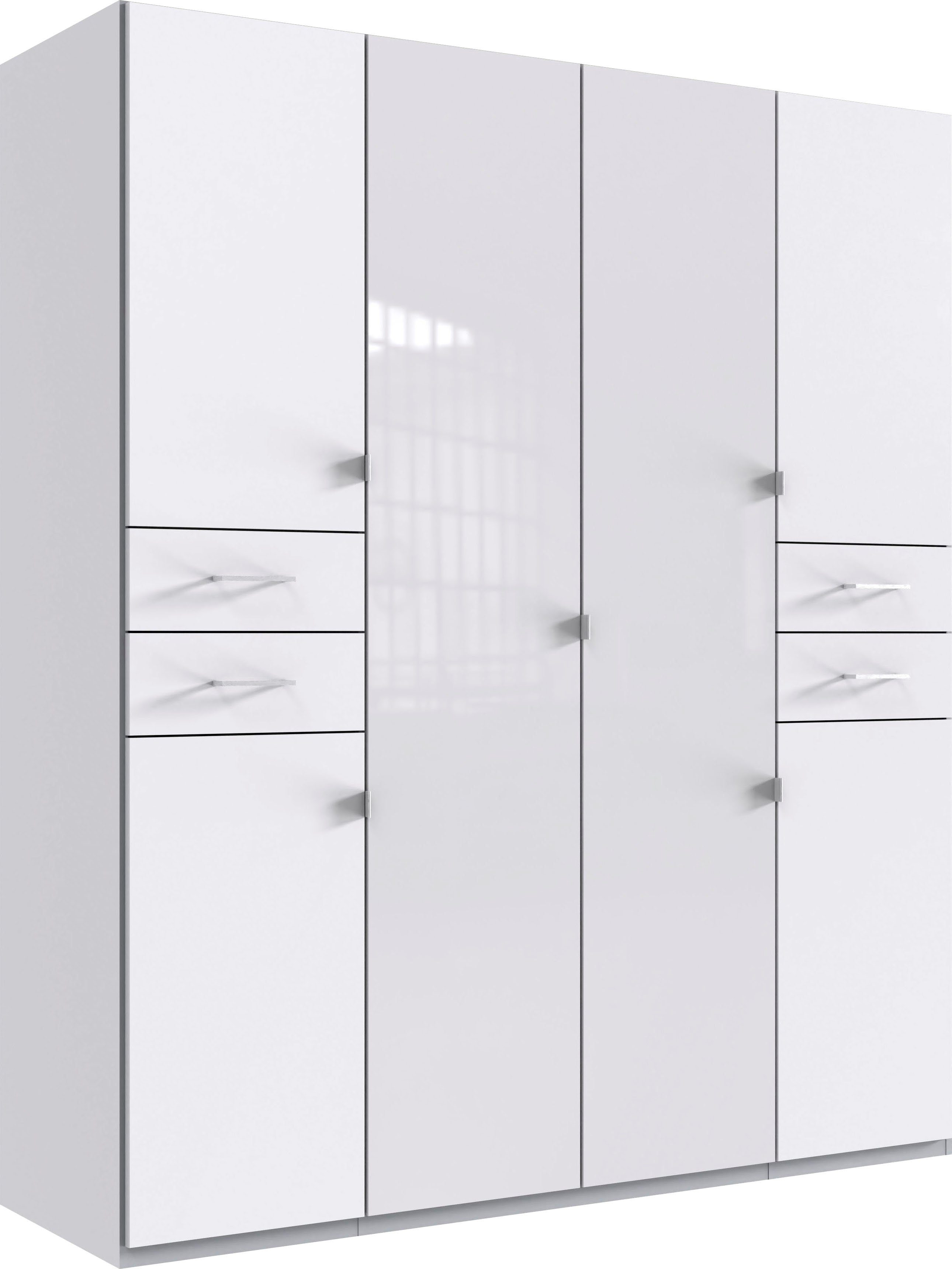 Wimex Drehtürenschrank Danzig mit Schubladen auf bequemer Höhe, mit Glastüren Weiß/ lange durchgängige Türfronten Glas weiß