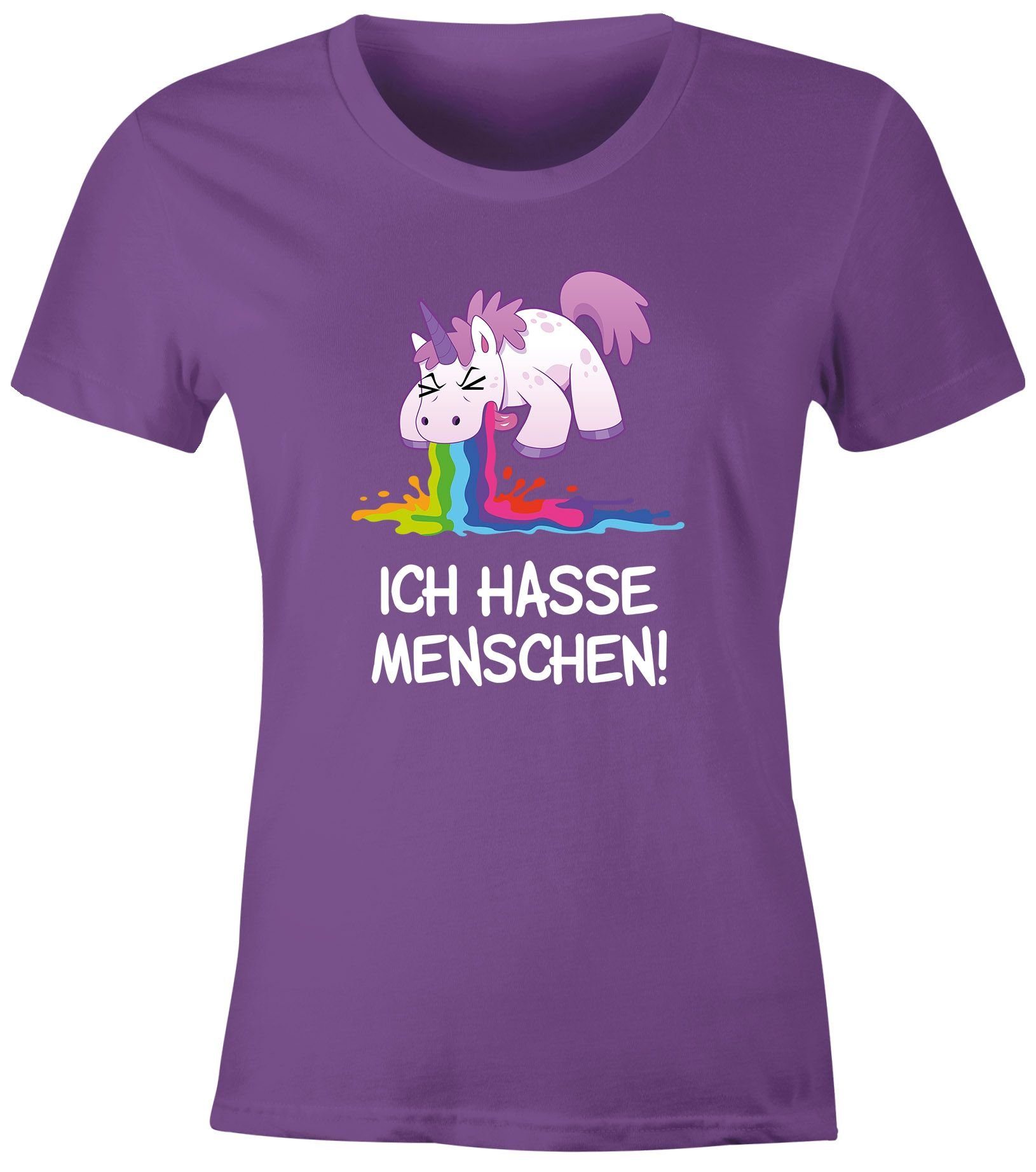MoonWorks Print-Shirt »Damen T-Shirt Spruch Ich hasse Menschen kotzendes  Einhorn Frauen Fun-Shirt lustig Moonworks®« mit Print online kaufen | OTTO