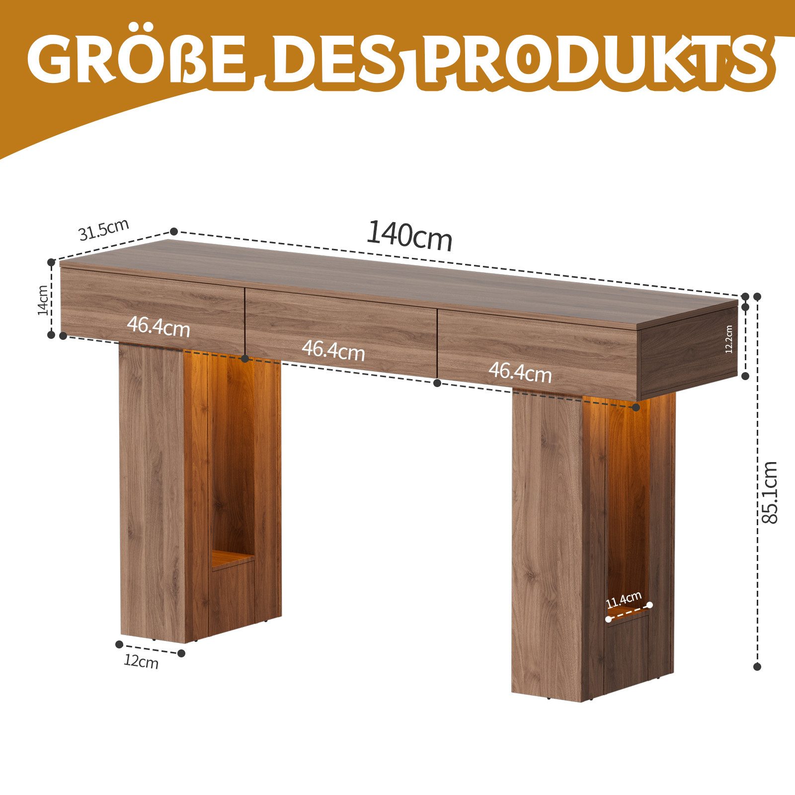 TWSOUL Konsolentisch 140cm Beistelltisch Flurtisch Sofatisch günstig online kaufen