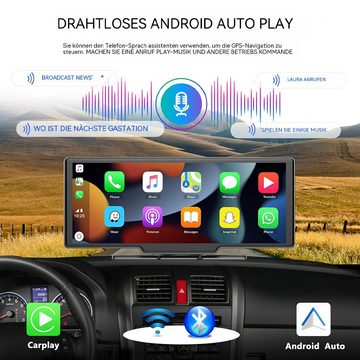 Hikity 9.3" Touchscreen Digitaler Medienempfänger Wireless CarPlay/Auto GPS Navigationsgerät (Wireless CarPlay Android Auto mit Sprachsteuerung, Bluetooth/FM/Sprachsteuerung)