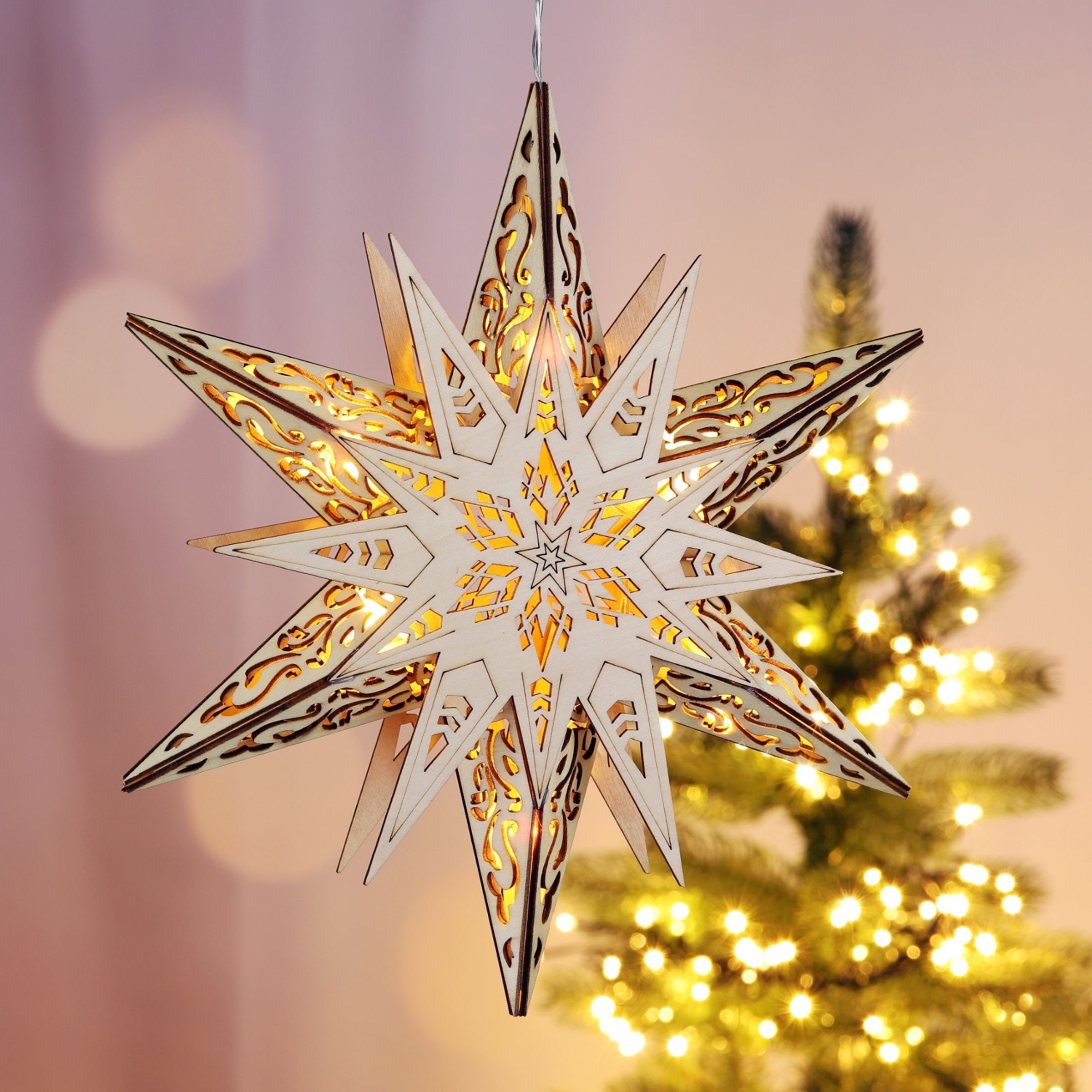 aus Beleuchteter Weihnachtsbeleuchtung Stern Stern Weihnachtsdeko Holz Gravidus LED