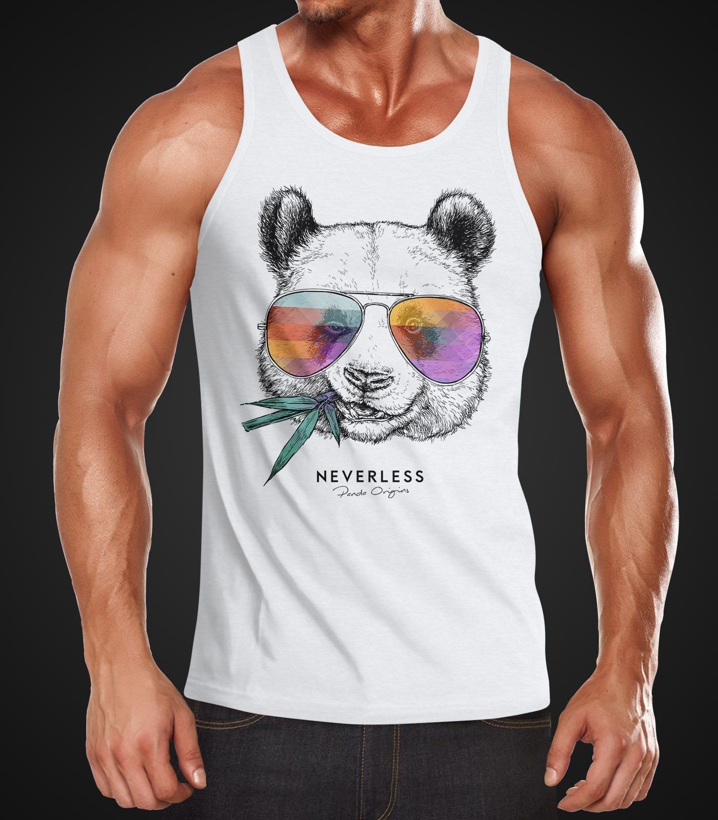 Neverless Tanktop Herren Tank-Top Panda Bär Aufdruck Tiermotiv mit Sonnenbr günstig online kaufen