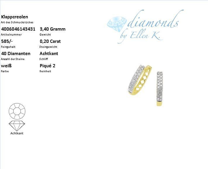 Diamonds by Ellen K. Paar Creolen Gold 585 zweifarbig mit 40x Diamant zus. 0,20ct.