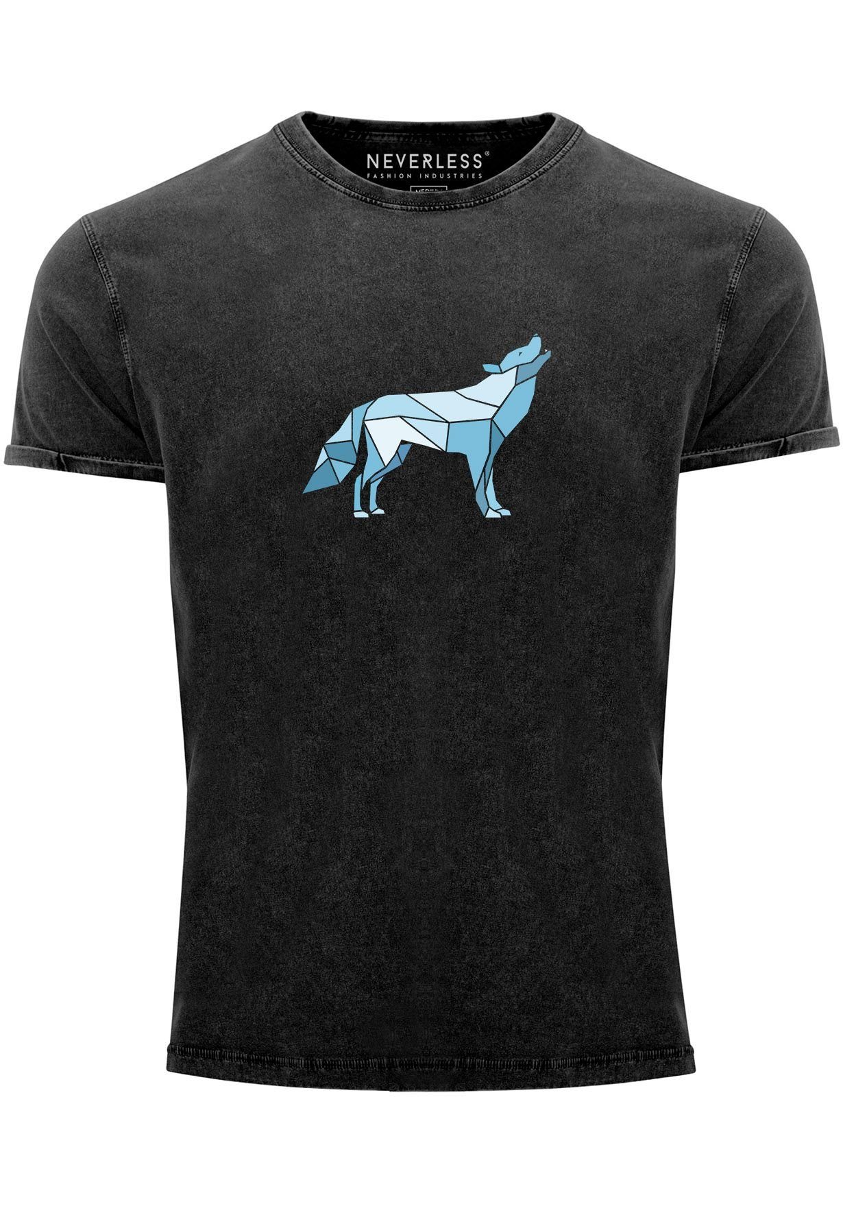 Outdoor Herren Aufdruck Print-Shirt Print Shirt Geometrie Wolf schwarz Vintage mit Polygon Wil Neverless Print